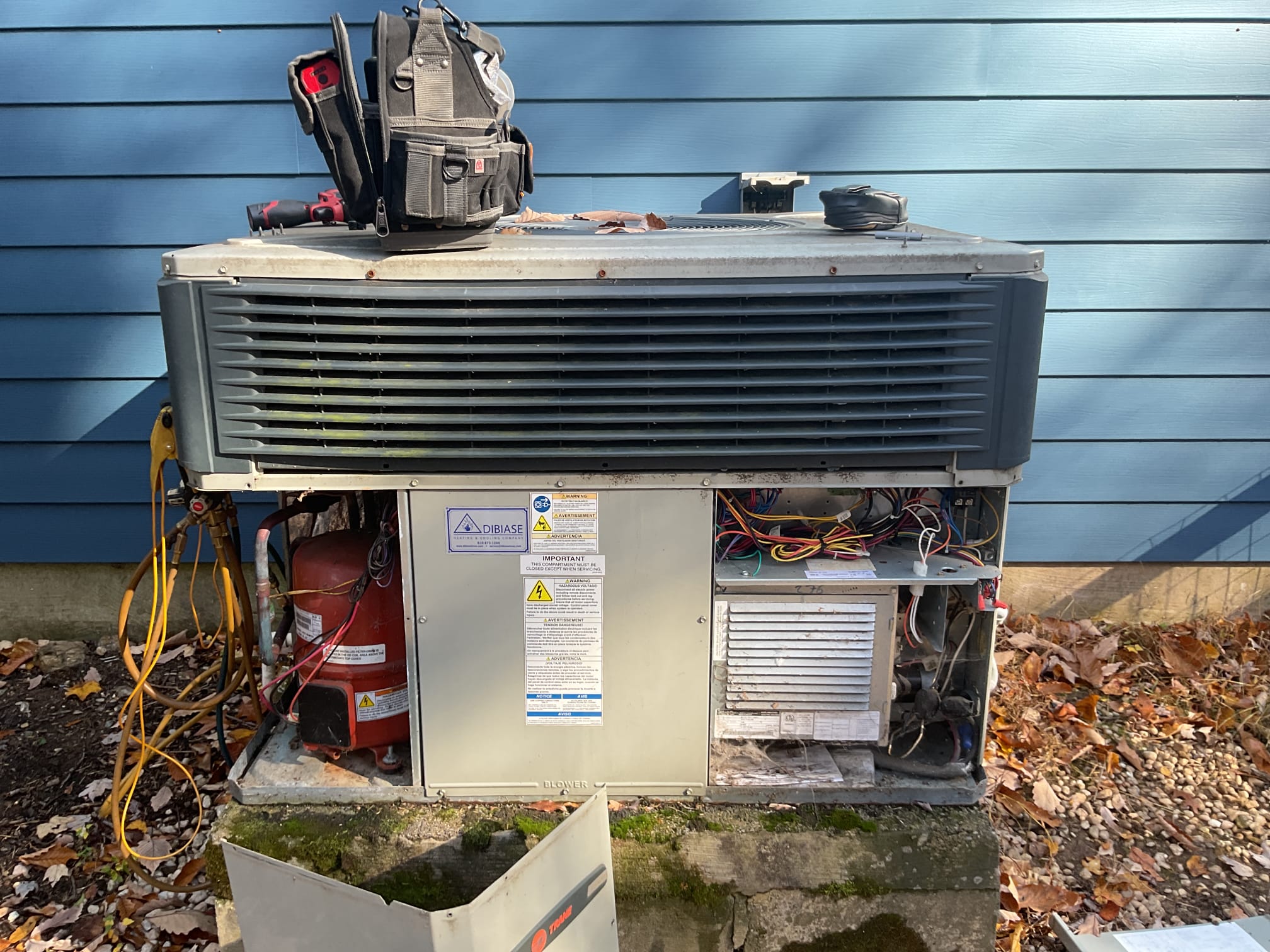 Fully assessed no heating situation. Found 2013 heat pump package unit with nothing running. Gave system a call for heat from the thermostat. Found that after thermostat was calling an outdoor unit small relay control board inside package unit started smoking. This circuit board and 240 V transformer will need to be replaced. System is also at replacement age. Do not have this circuit board on the truck. Will need to find availability on Monday and provide repair estimate. Took photos of circuit board and transformer. System does have refrigarant in it. Do not know if any else is fried until these parts are replaced. 
Heating and cooling 