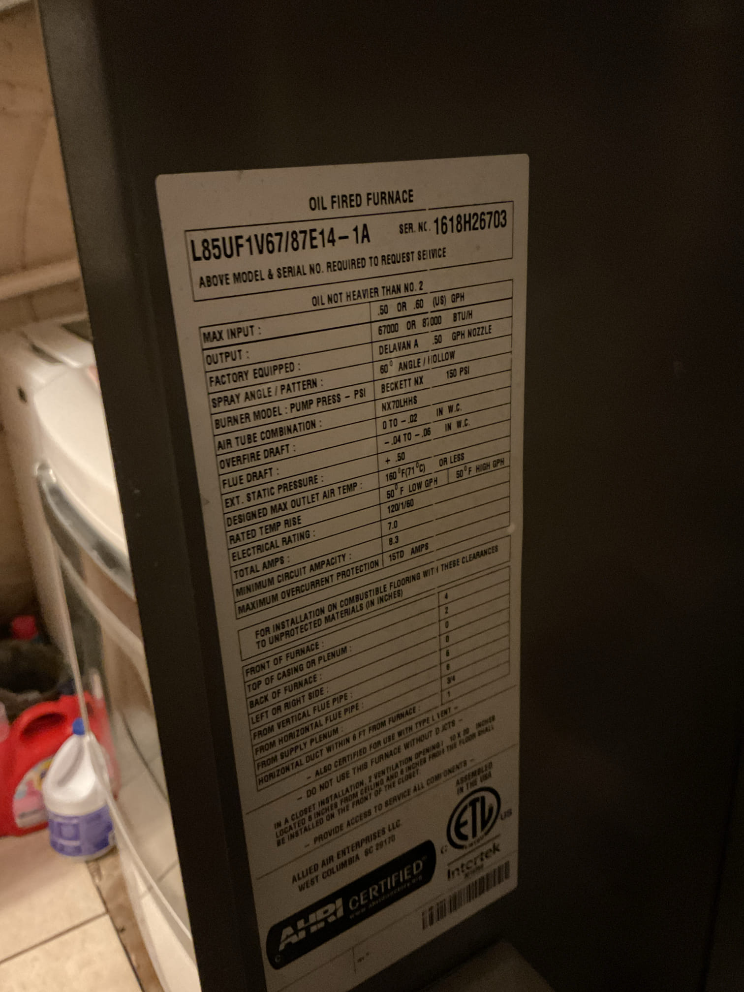  arrived to the customers home to service their 7 yr old oil furnace system with heat pump back up . 
I started with checking the air filter , the  customer services his air filter. 313AA.  I checked all my electrical connections and voltages. I checked and replaced my strainer and nozzle , and the oil filter. I inspected and set my electrodes for proper gapping for optimal performance.  I inspected the flue pipe  for corrosion and pitting. Inspected my heat exchanger and the chimney for clearance. I bled the oil burner and tested system for smoke and combustion. I took temp rise splits at the return and the supply. I checked out the heat pump system checked the components and pressures, and took temp splits .  Everything is running fine at this time of service. 