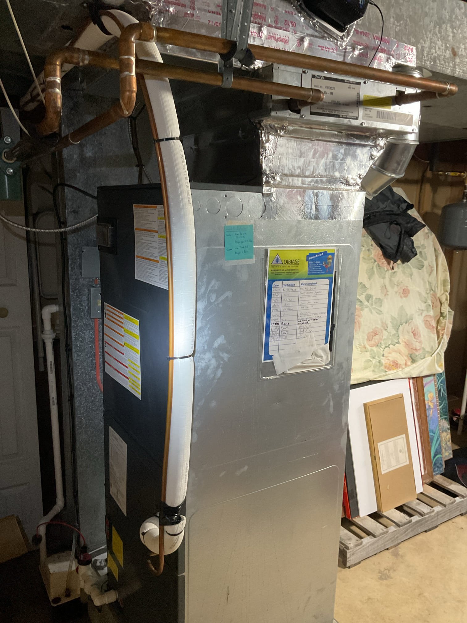  arrived to the customers home to work on their oil fired boiler , It’s 4 years old. I started with inspecting for water leaks, and checked all the copper line joints. I checked the temperature pressure gauge. I checked connections and voltages on the boiler and inspected the aqua stat and circulators. I inspected  the heat  exchanger and cleaned and inspected the flue pipe for corrosion and holes. I made sure the chimney was clear. I replaced the oil filter, the strainer and nozzle . I cleaned and set the electrodes for proper gapping for proper system operation. I bled  the oil burner and tested for combustion and checked the return and supply pipes . I checked  the air handler and inspected the water coil and replaced the air filter, size is 20x20x1. Replaced the customers cell bulb for his reme led . Everything is working fine with oil fired boiler and the air handler at this time of service. 

Collected for the reme bulb and the oil fired boiler renewal contract. 