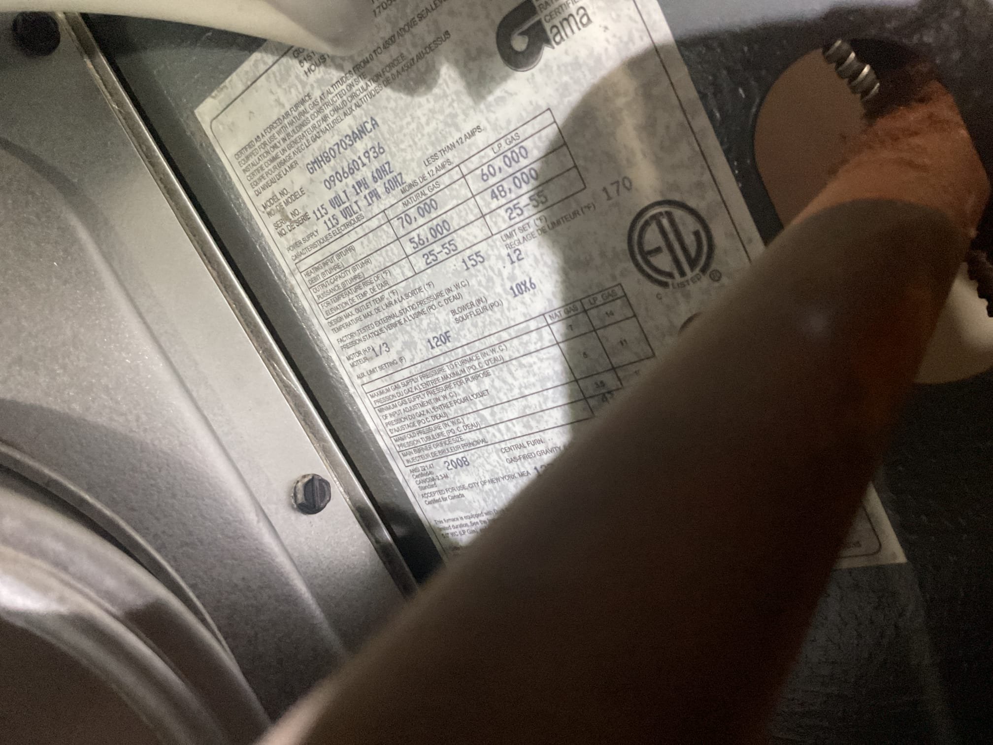 
Completed heat tune up for natural gas furnace.

Replaced 16x20x1 filter
Inspected heat exchanger, burners, flue pipe, inducer assembly and hoses
Inspected hot surface ignitor and verified resistance with meter. Ignitor reading 47 ohms: Good
Cleaned flame sensor and verified flame rectification circuit
Measured temperature rise and static pressure
Checked wiring, controls, electric motors and components; there are no surge protectors; left estimate for a surge protector 
Checked manifold gas pressure
Inspected drain and pump. There is a condensate pump safety but no EZ trap. Left estimate for EZ trap.

Noticed the dryer vent had a serious sag and was resting on the flue pipe of water heater and furnace. I hung it up using zip tied and screws the joists to keep away from hot vent pipes. I also moved some belongings off of the water heater be easier you need clearance from breech of water heater flue.
The dryer vent hard pipe from outside should be extended further( need longer piece) t