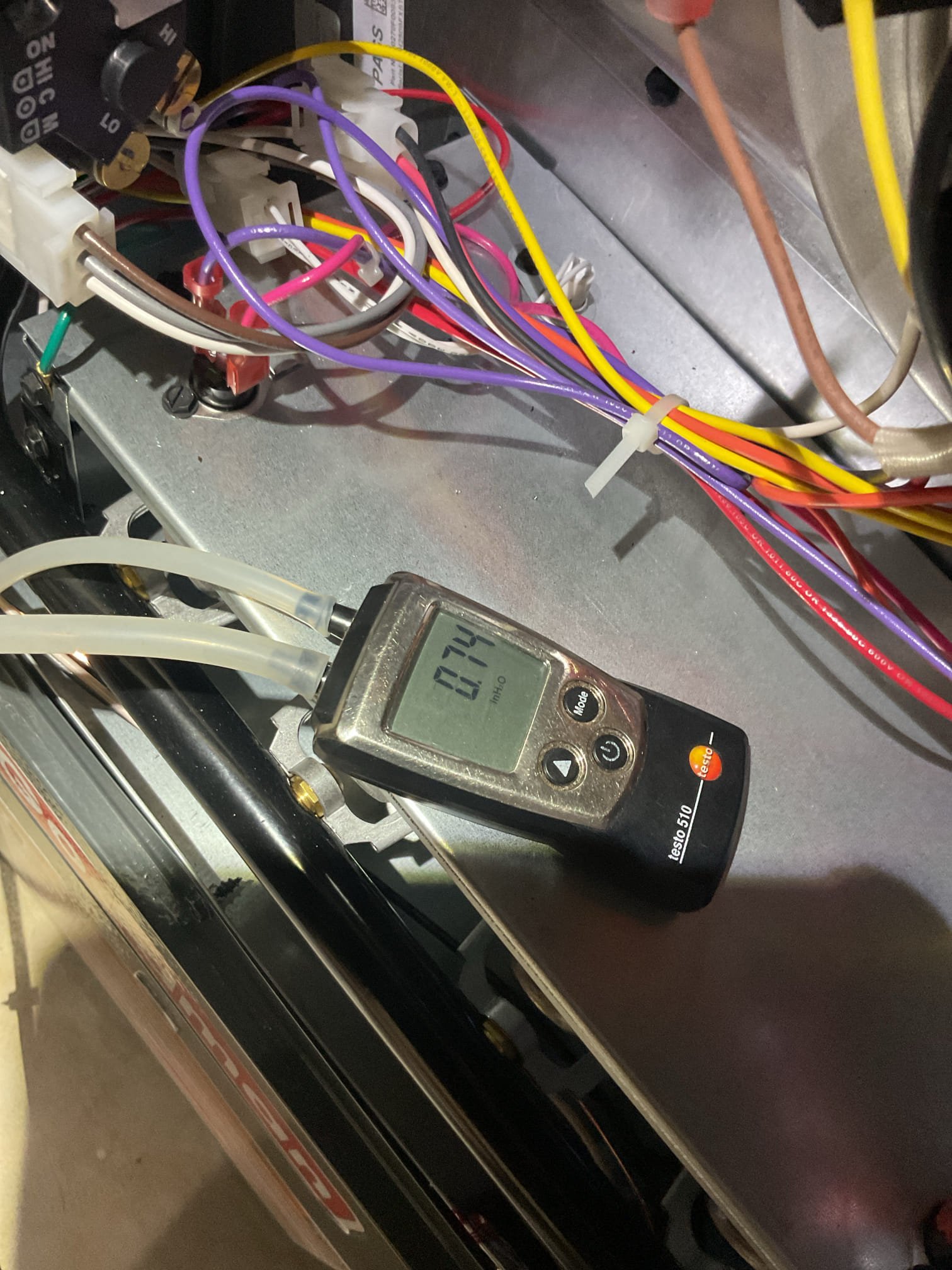 No heat.
Unit was not running but there was a demand for heat.
No active error codes.
The most recent error code in history was open high limit. 
Reset power to system. 
Ran system and checked fan speed, filter and static pressure as well as temperature rise in st and 2nd stage heating
 
1St stage gas heat fan speed F01 static pressure .55” Good for 989 cfm Supply temperature 120°Good.
2nd Stage Gas heat fan speed F05 TESP .75” 1413 CFM Good.

Ran unit for almost my entire duration of my time here. Highest supply temp was 128°
Unit ran without interruption or error codes.

If the issue that caused the open high limit error code to was still an issue it would have shown itself during my testing today. 

This may have been a nuisance issue, there were storms last night could have been a power related issue. 