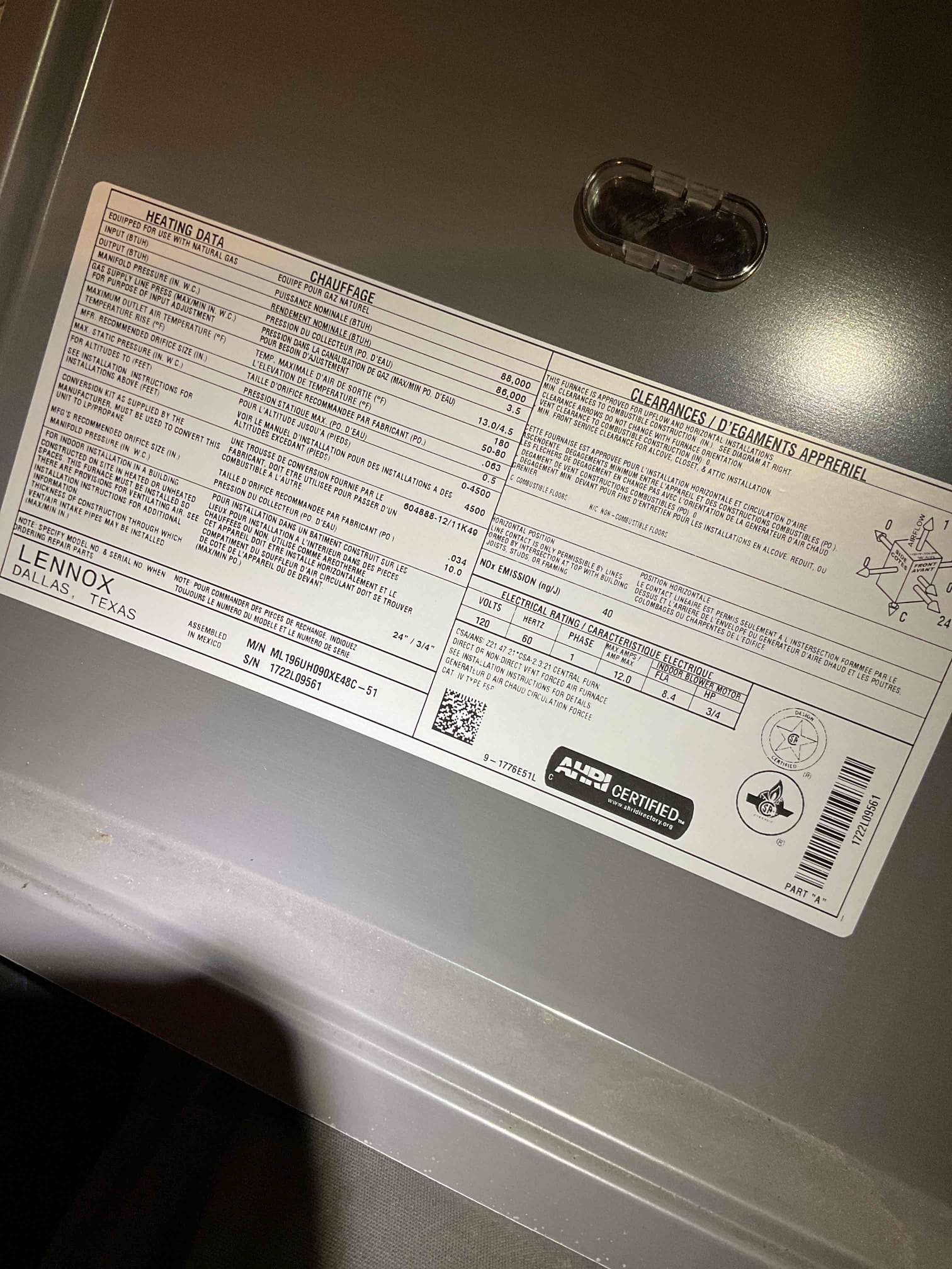 Luis 11-12-25 Performed heat tune up on gas furnace Lennox 90 k btu Check low and high voltage ok. Checked gas pressure 3.5 performed combustion test. Checked heat temp rise 60 degree rise. . amp draw on motor and inducer assembly ok Cleaned flame sensor. Checked condensate for proper drainage ok. Clean sensor and inspect burners ok. Service humidifier clean tray and distributor ok replaced humidifier pad test operation ok. Thermostat controls humidifier cycle heater ok. Provided estimate to add water protection to unit. 