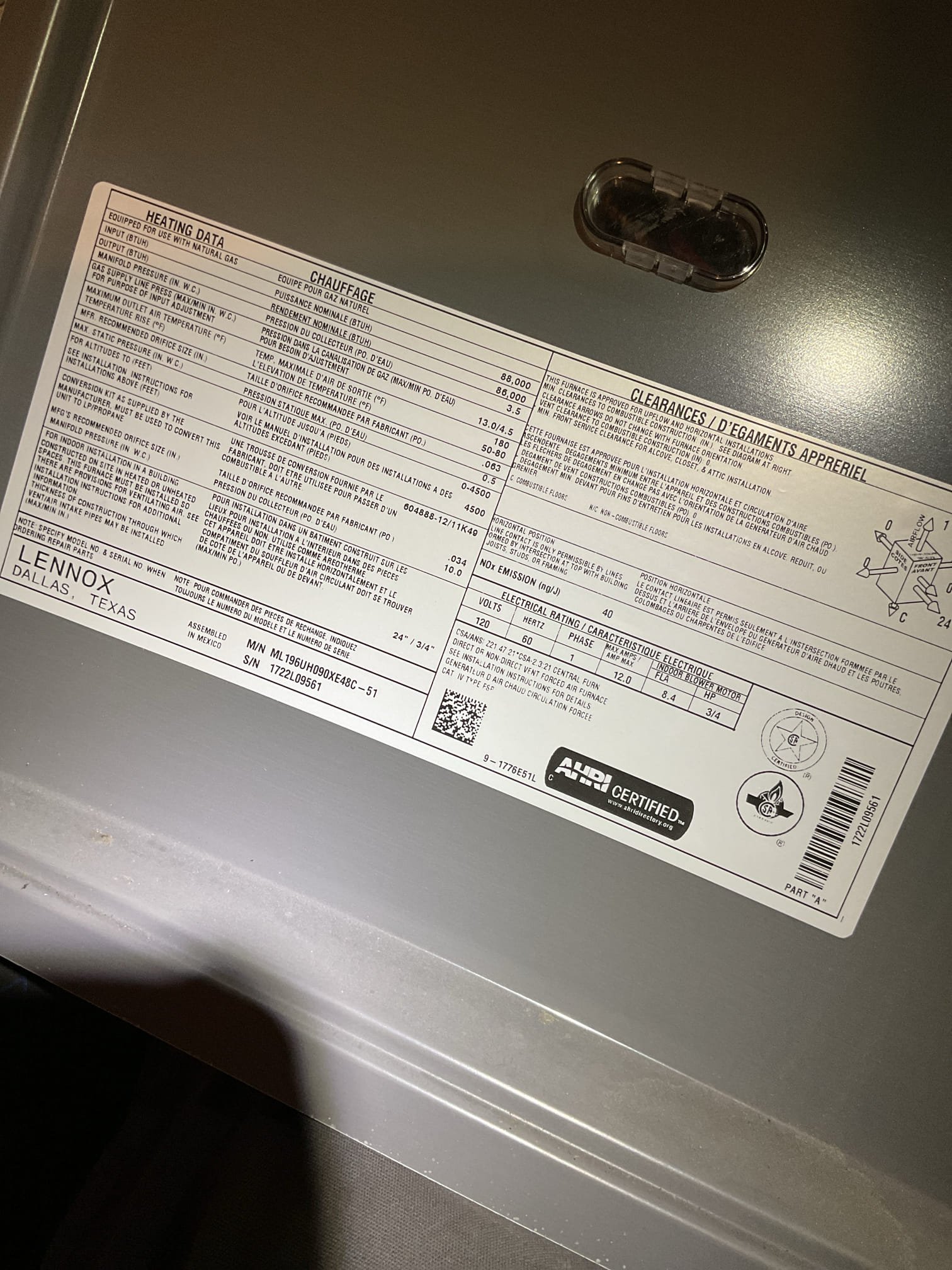 Luis 11-12-25 Performed heat tune up on gas furnace Lennox 90 k btu Check low and high voltage ok. Checked gas pressure 3.5 performed combustion test. Checked heat temp rise 60 degree rise. . amp draw on motor and inducer assembly ok Cleaned flame sensor. Checked condensate for proper drainage ok. Clean sensor and inspect burners ok. Service humidifier clean tray and distributor ok replaced humidifier pad test operation ok. Thermostat controls humidifier cycle heater ok. Provided estimate to add water protection to unit. 