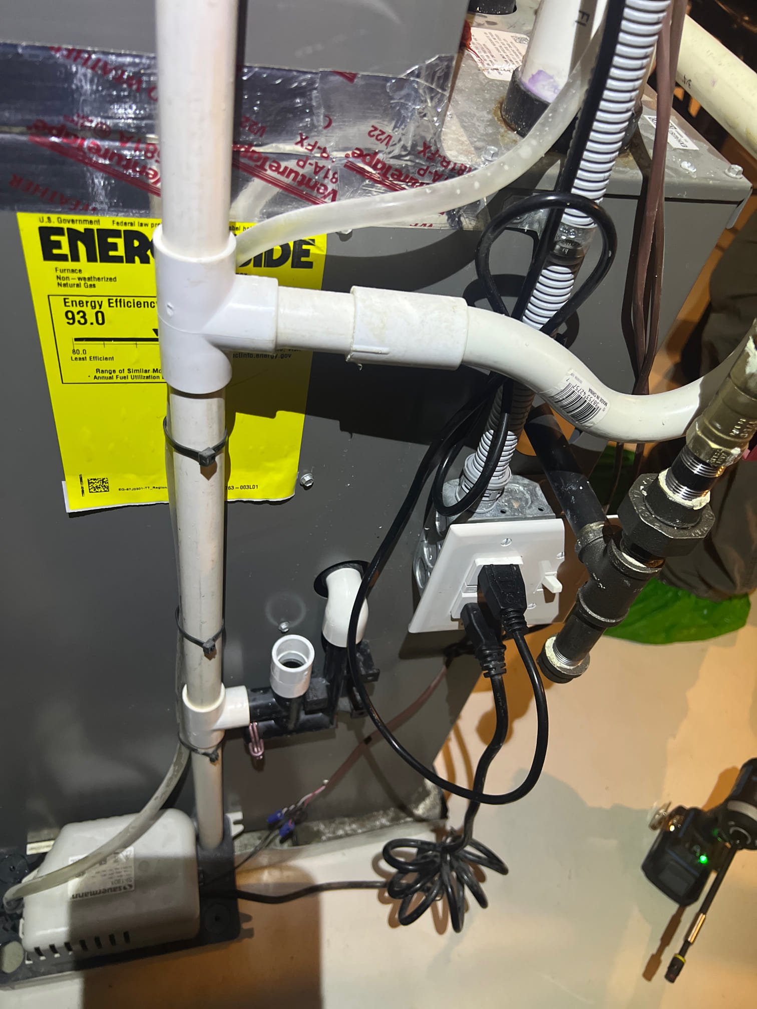 11/7/25 Tan and Conner
Performed maintenance on 3 year old gas furnace installed by another company.
Upon arrival and initial assessment of system we found water in the emergency pan. The pan itself does not have any water safeties.
We traced the source to a leaking drain trap on the furnace. This is part of the original manufacturer. Also found top of condensate pump leaking water however the source of water leak is from the trap itself. Tried to seal the trap the best we can however it’s on the side facing the furnace. It’s a very slow leak.
Continued with maintenance.
Checked temp splits, airflow, and motor performance and found them good.
Combustion testing is good as well.
Cleaned flame sensor and inspected ignitor and burners and found them good.
Checked electrical connections, control board, and air delivery system. While they are good there no surge protection on them to protect sensitive computer parts.
System also have an apcox air purification system that is about 2 years ol