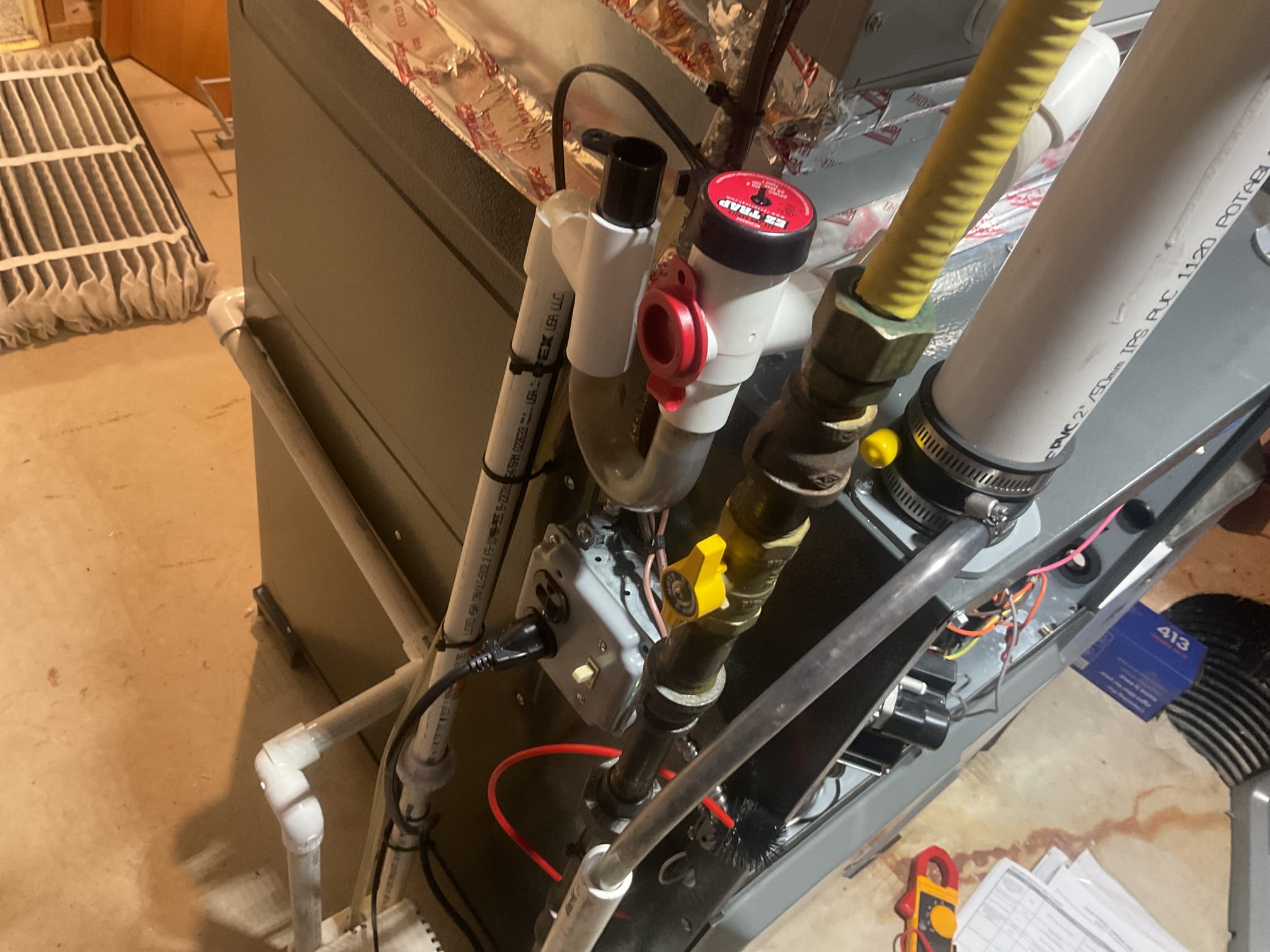 Fully assessed no heating situation on amana propane gas furnace. Found furnace locking out on an ee2 error code. Found bug in pressure switch tube blocking the low pressure switch from providing. Homeowner asked if the tune up could be done while I was on site. Performed precision heat tune up on amana propane gas furnace. Replaced aprilaire 413 air filter, homeowner provided. Serviced aprilaire humidifier with #35 humidifier pad and blew out drain tubing. Inspected burners. Tested hsi. Cleaned flame. Sensor. Performed combustion test. Gas furnace is working properly at time of service. 