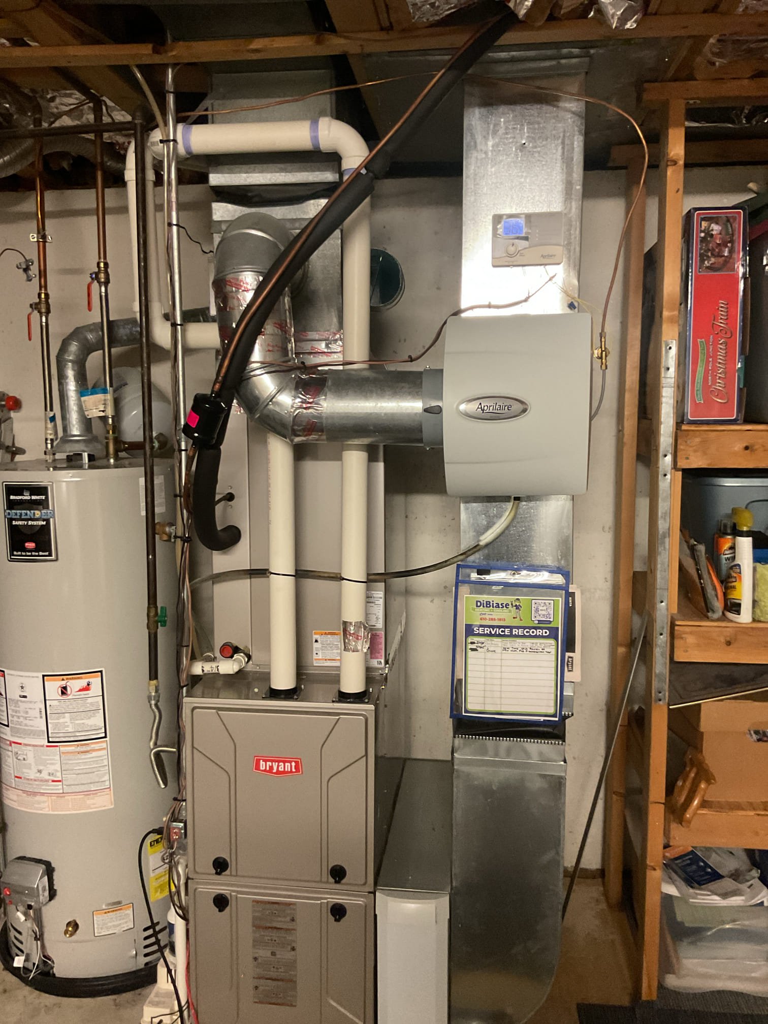 
Completed heat tune up for natural gas furnace. 60,000 BTU installed 3/21/17 by R+D for another homeowner

Aprilaire 413 filter ok
Inspected heat exchanger, burners, flue pipe, inducer assembly and hoses
Inspected hot surface ignitor and verified resistance with meter
Cleaned flame sensor and verified flame rectification circuit
Measured temperature rise and static pressure
Checked wiring, controls, electric motors and components; there are no surge protectors; left estimate for a surge protectors
Checked manifold gas pressures
Inspected drain and pump. There is a condensate pump safety but no EZ trap. Left estimate for EZ trap. Also left estimate for wet switch a water safety for equipment pan. There is a float-style pan switch currently but the wet switch I recommend is more reliable. 

There is an air scrubber in supply plenum. Cell is due for replacement next year if not now. There is no date or indoor to determine when the cell was last replaced. Provided email estimate to replac