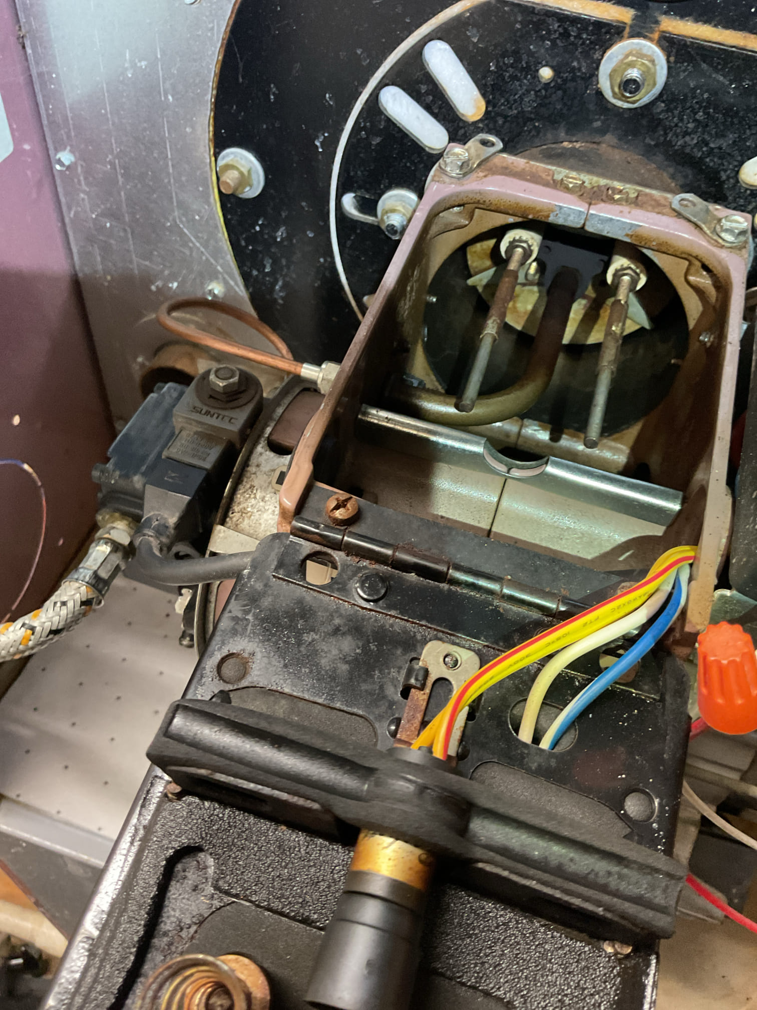 11/13/25 Dan 

I arrived to the customers home to service their 15 yr old oil furnace system. 
I started with checking the air filter , the  customer services his air filter. The filter size is a 413AA. I checked all my electrical connections and voltages. I checked and replaced my strainer and nozzle , and the oil filter. I inspected and set my electrodes for proper gapping for optimal performance.  I inspected the flue pipe  for corrosion and pitting. Inspected my heat exchanger and the chimney for clearance. I bled the oil burner and tested system for smoke and combustion. I took temp rise splits at the return and the supply. Everything is running fine at this time of service. 

I found debris and rust in the heat changer, I was able to remove it with my soot vac. Customer is aware that the 15-year-old furnace should be replaced in the near future also put an estimate price for new transformer for his oil burner starting to show ware. 