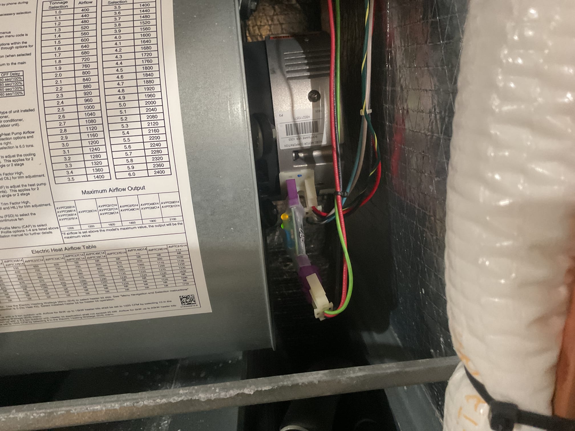 Performed precision heat tune up on amana heat pump system. Replaced aprilaire 213 air filter provided by homeowner. Humidifier pad is clean. Checked temperature rise. Inspected evaporator coil. Tested outdoor capacitor. Checked refrigerant pressures and temperature at indoor and outdoor units. Checked all electrical connections and components. Found 20 year old stand alone dehumidifier frozen up and not working at all, provided estimate to replace dehumidifier. 
Will install dehumidifier in drain pan with float switch. Drain to gravity to sump pit. 