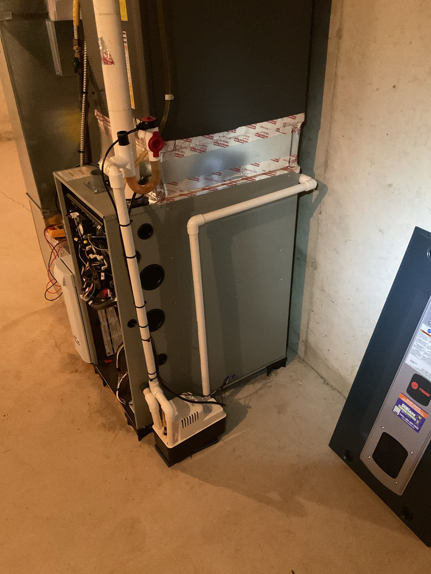 Luis 11-13-25 customer called in for humidifier constantly running and also water dripping from it. Check his operation. Upon arrival I noticed installation crew use transformer to power humidifier check wiring I noticed high voltage wiring was energizing transformer all the time I used the hum terminals on the heater board o power up transformer when ever there is call for heat, test humidifier operation ok test condensation pump ok. Humidifier is working properly. No charge warranty from installation department. 