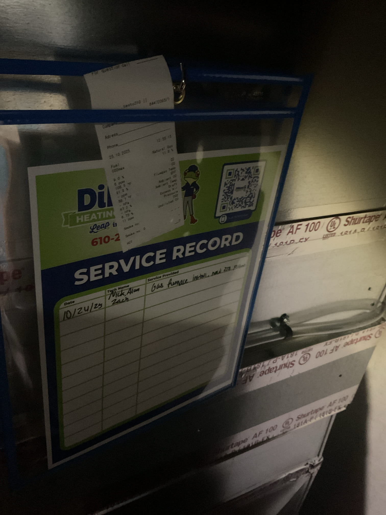 Performed quality assurance on recently installed trane high efficiency gas furnace. Checked filter nice and clean. Checked all electrical connections and components. Checked temperature rise. Performed combustion test. Tested humidifier. Duct work is sealed. Checked settings in ecobee. Gas furnace is working properly at time of service. 