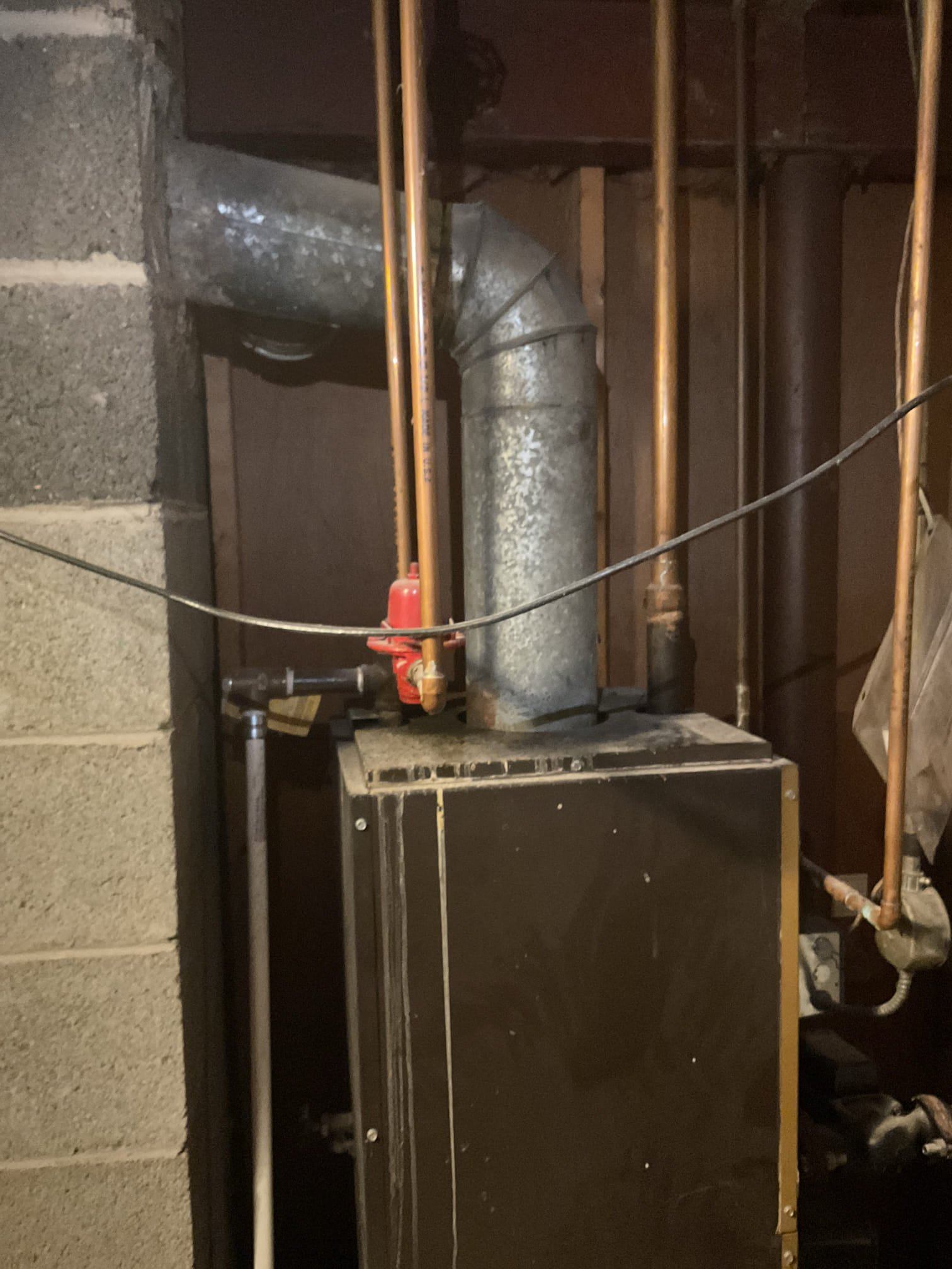 Fully assessed 1987 Columbia summer winter oil boiler leaking. Went up to boiler and found water all over the floor around the boiler found boiler leaking from sections of boiler at the bottom and also leaking around bolts of domestic coil boiler is unrepairable at this point, the only repair is replacement of the boiler. Recommended replacement of oil boiler. Homeowner would like to have someone come out to give a replacement quote. 