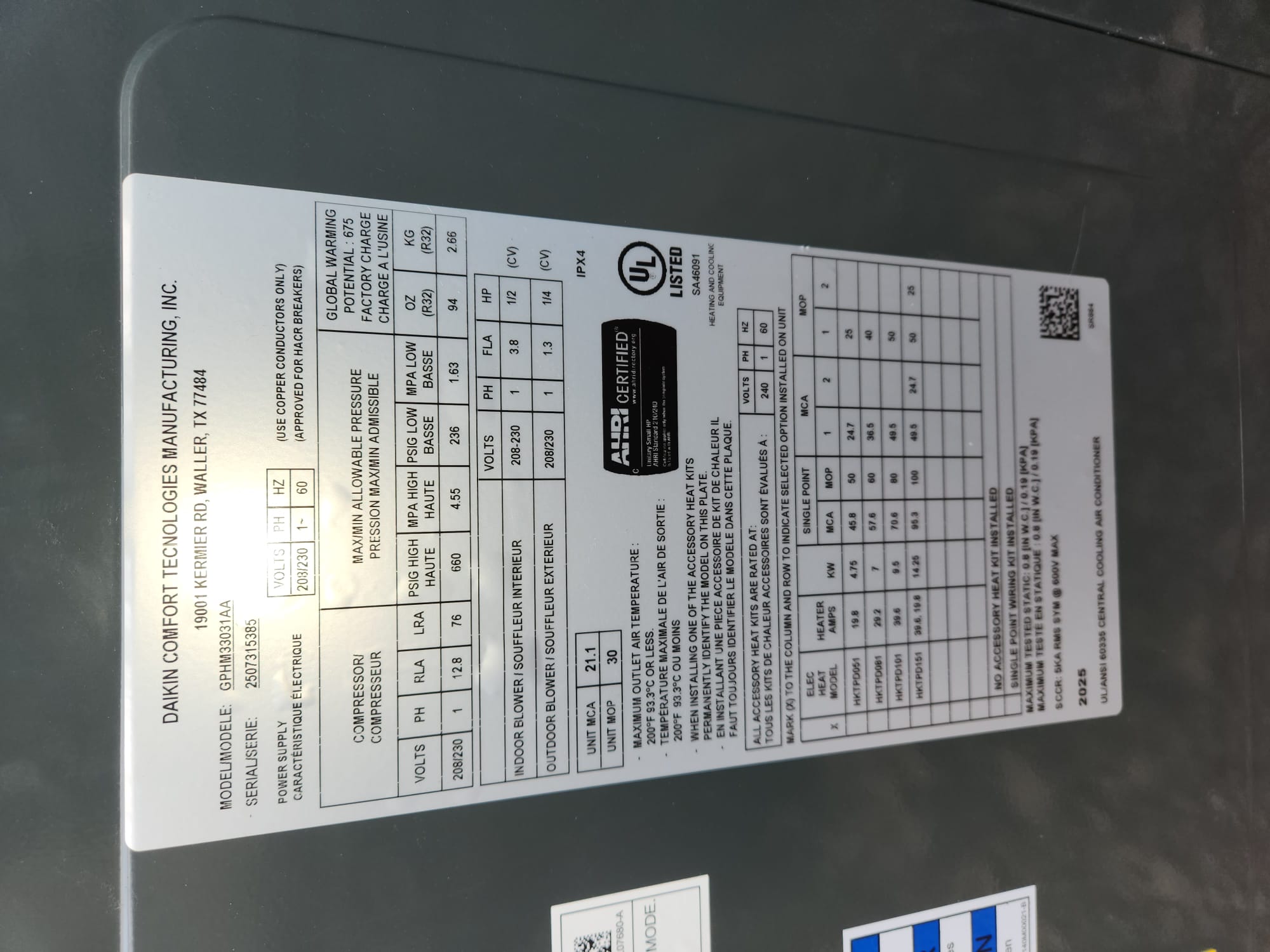 Installed Goodman packaged unit. Adapted to existing electrical. Added a separate disconnect for 10kw heat kit. Made custom transitions on supply and return. Installed Ecobee light. Cleaned work area and tested all operations. Need to return to repair drywall near return grill. 