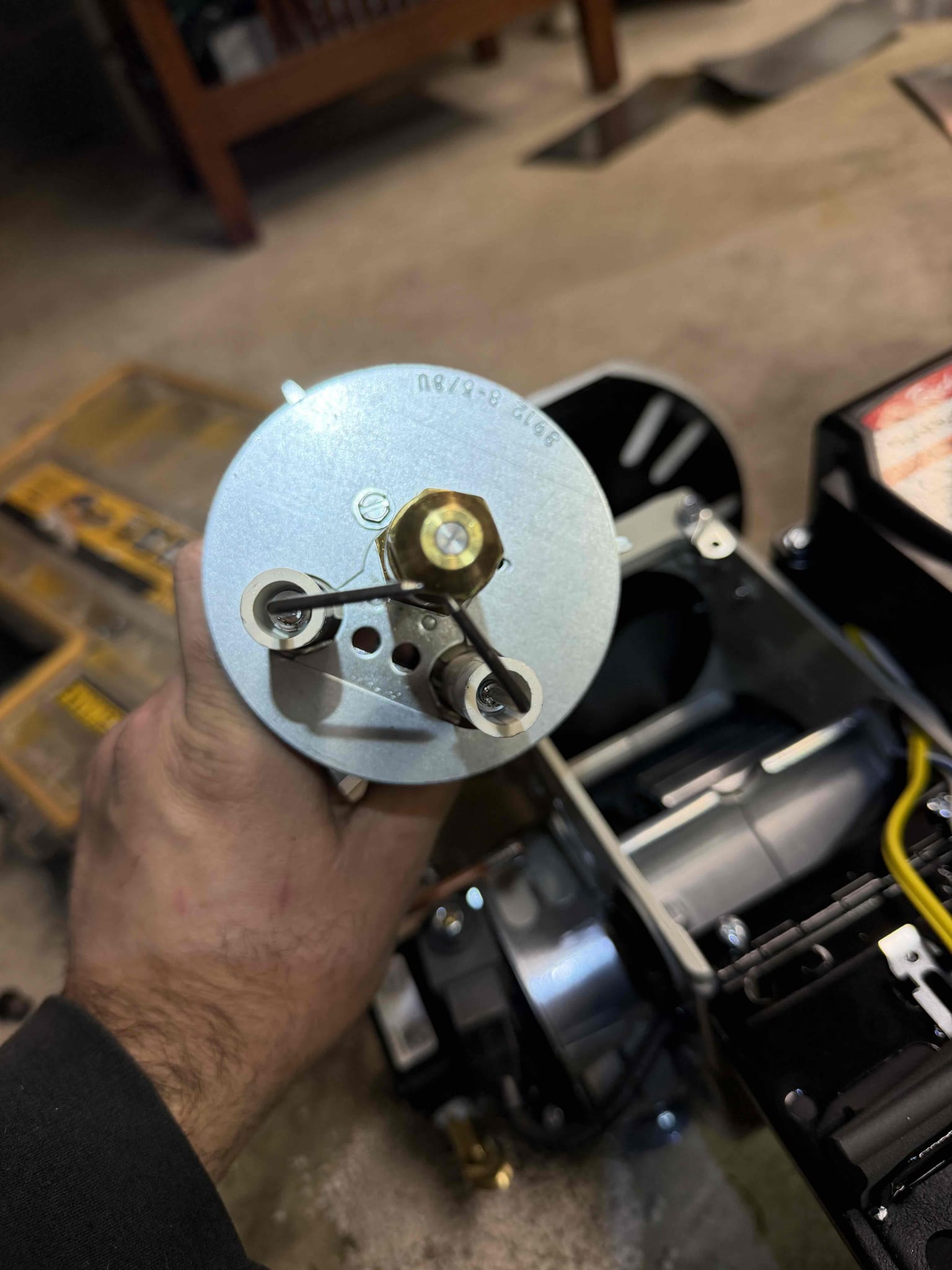 Installed new thermo pride oil furnace. Built new return and installed new April air filter. Reused supply and built new transition piece between existing coil and oil furnace. Tapped/caulked return and supply. Adapted high volt and installed new switch and surge protector. Reused existing thermostat and wired in low voltage. Adapted flue pipping from furnace to chimney located in basement. Cleaned up work area and tested out equipment.