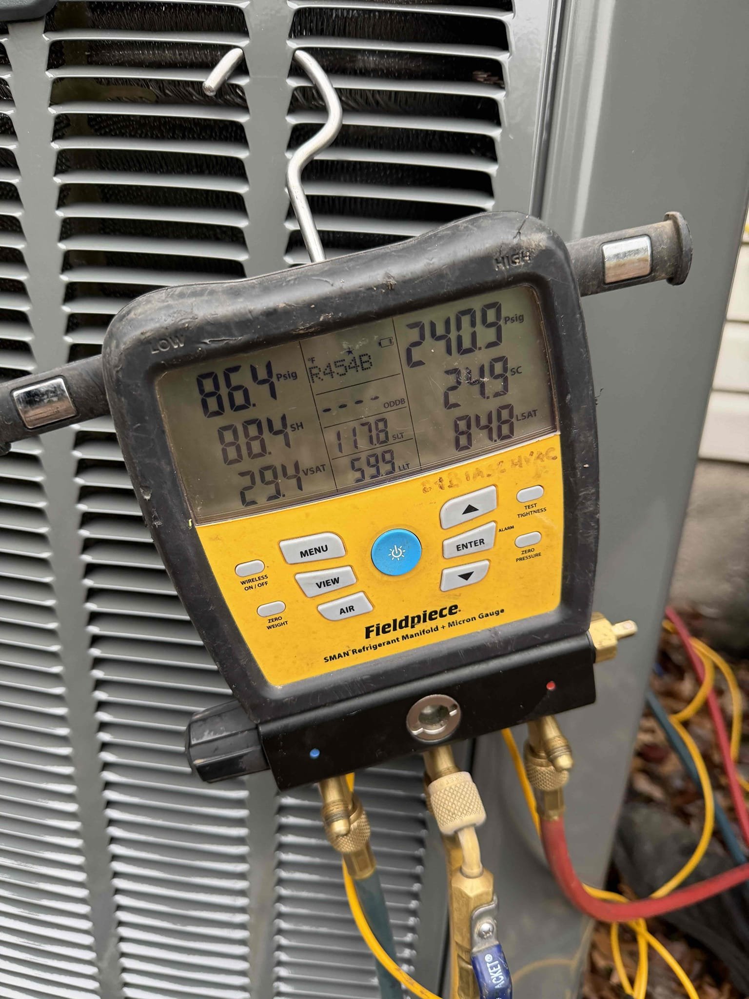 Installed new trane heat pump air handler with 10kw heat kit. Placed air handler on return box and adapted to return drop. Adapted supply and tapped/ caulked return and supply. Adapted high volt and installed new outlet. Ran new condensate line with new e trap and condensate pump. Ran new vinyl tubing from condensate pump to washer drain located in basement. Installed new ecobee thermostat and wired in low voltage with safeties. Flushed line set and connected to new equipment. Installed new heat pump outdoor on leveled pad with snow legs. Installed new disconnect with surge protector and wired into outdoor unit. Cleaned up work area and tested out equipment.