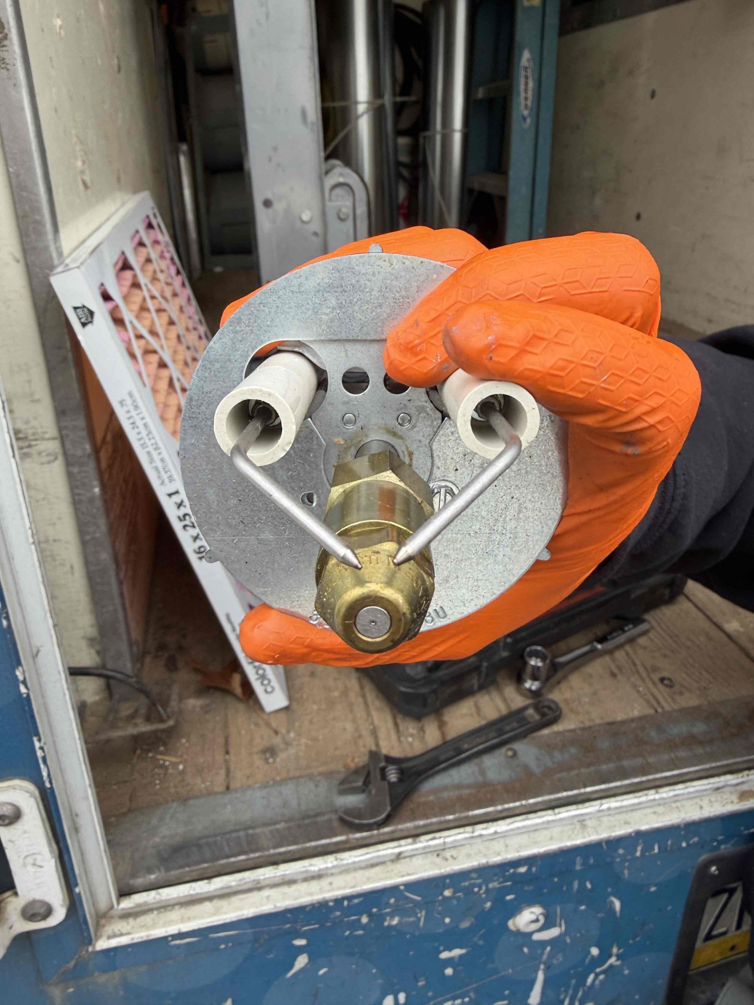 Installed new  thermopride oil furnace. Adapted oil line and replaced old oil filter. Adapted return and built new transition piece between coil and furnace. Taped/caulked return and supply. Adapted high volt and installed new outlet and switch. Adapted flue pipe and installed new draft damper. Reused existing thermostat and wired in low voltage. Cleaned up work area and tested out equipment.