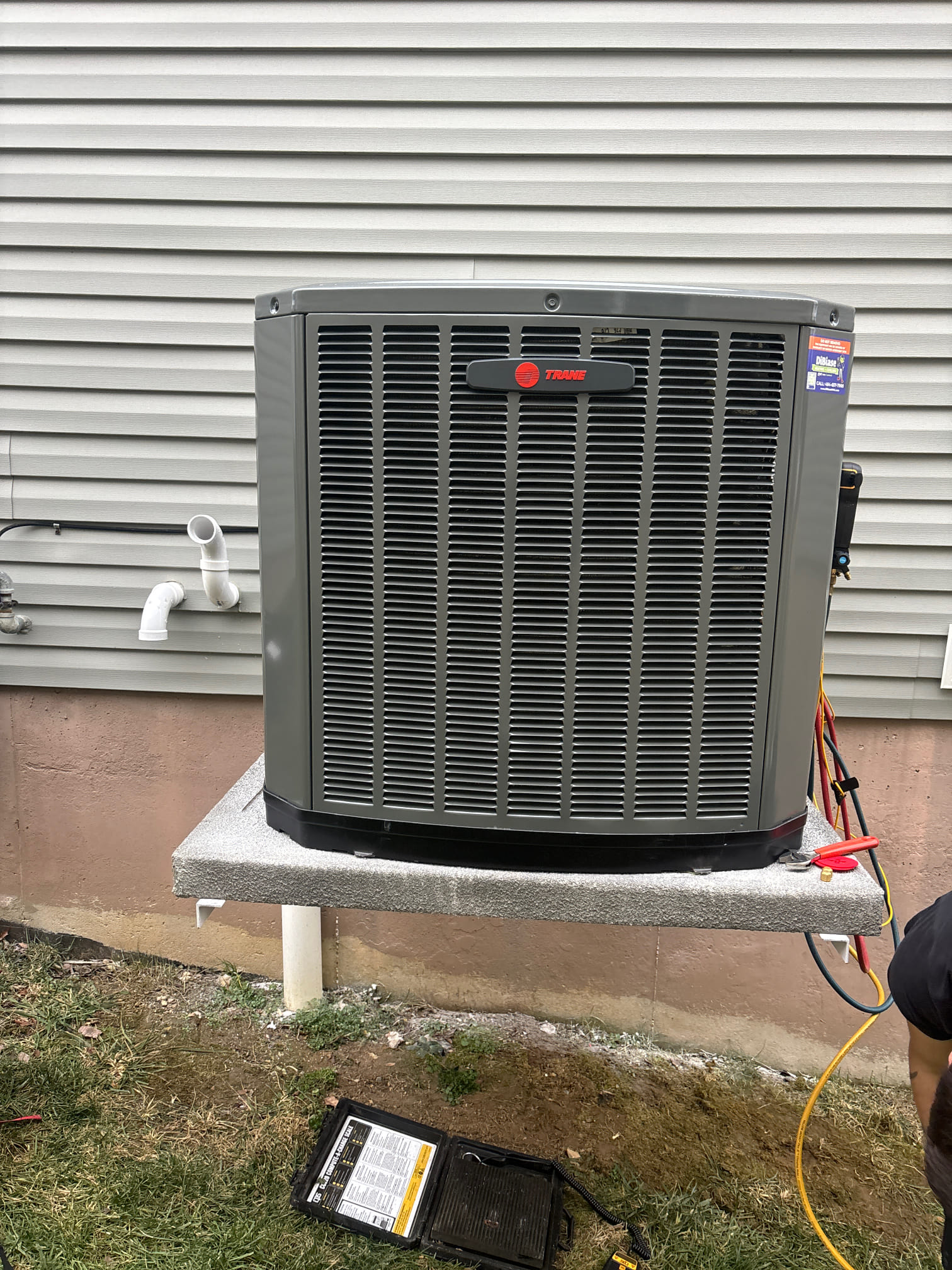 Installed new Trane furnace and coil on 30x30 metal pan. All new return drop and custom supply plenum. Installed 2410 filter rack and Apco air purifier with UV light. Installed T6 WiFi thermostat. Ran condensate to gravity drain. Installed wet switch and EZ trap. Adapted to existing fuel line and vent runs. Installed blower motor surge protector. 

Installed new Trane 3 ton outdoor unit. Replaced wall bracket to fit size of new unit. Replaced lineset. Installed disconnect with surge protector. Cleaned work area and tested all operations. Adjust pressures appropriately in spring time. 