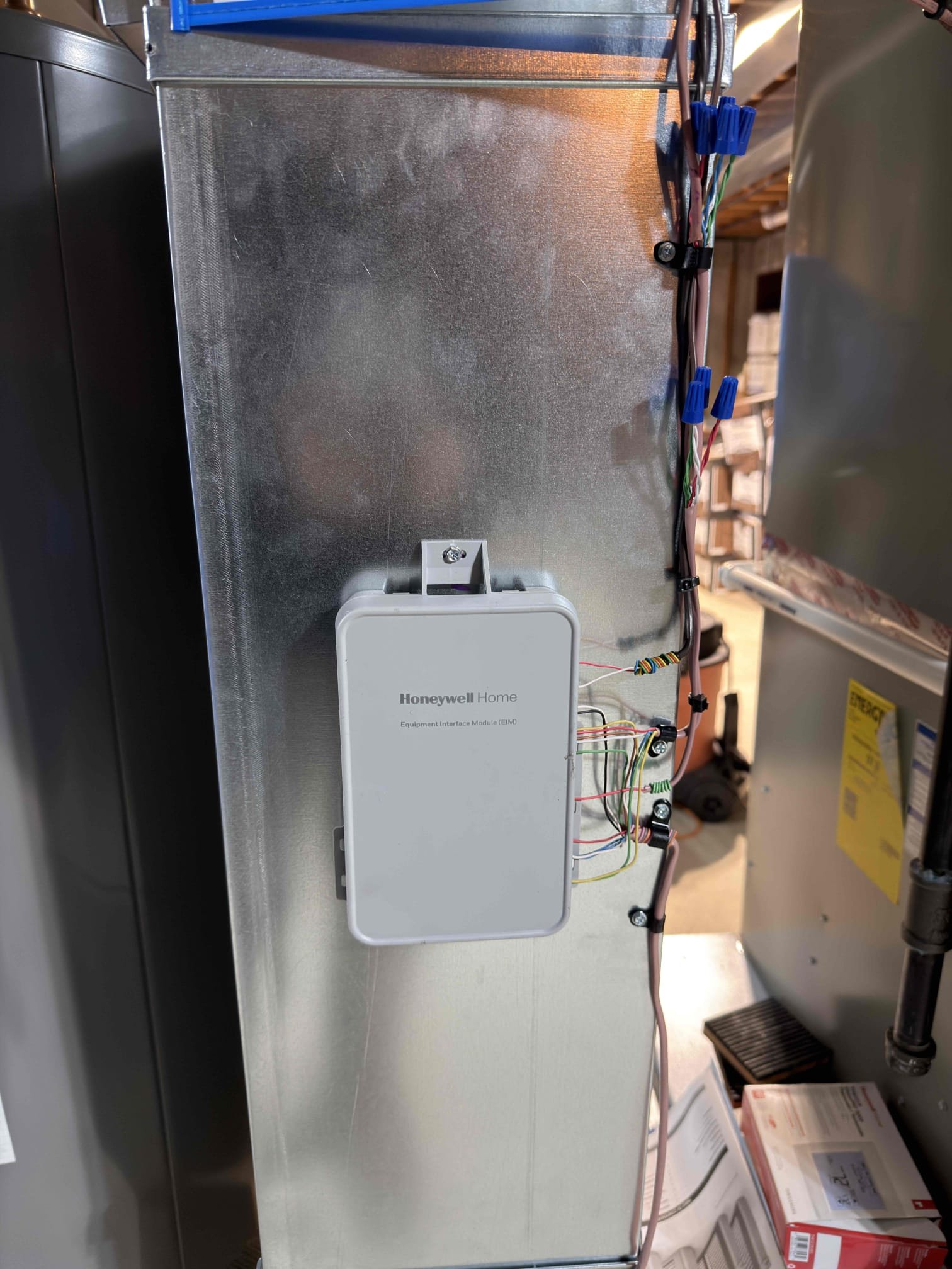 Installed new trane gas furnace. Built new return and installed new Aprilaire filter. Tapped/ caulked return and supply. Adapted gas line and vent piping. Adapted high volt and installed new outlet and switch. Adapted condensate line and piped in furnace drain. Installed new thermostat and wired in low voltage with safeties. Connected all red link equipment. Cleaned up work area and tested out equipment.