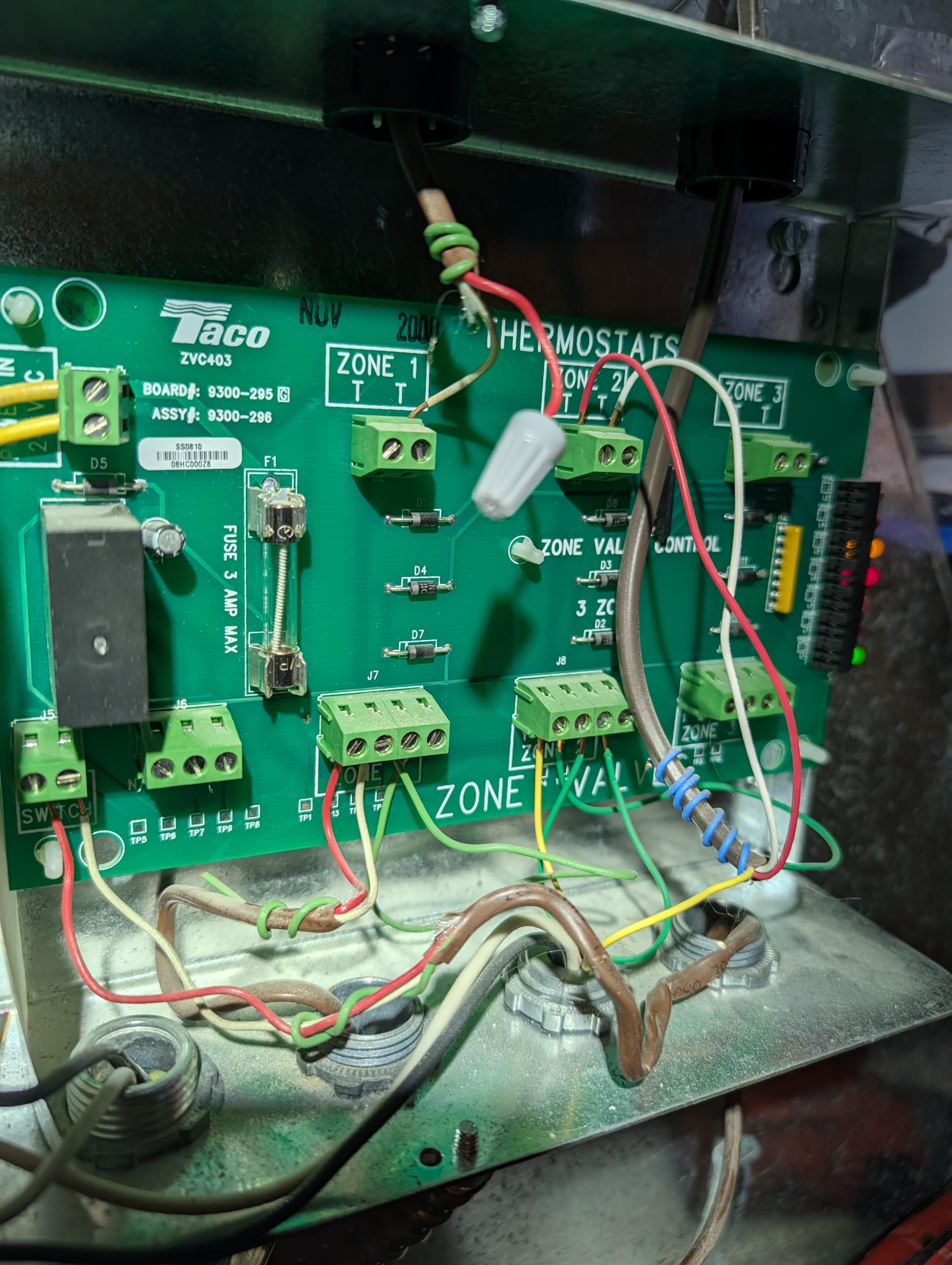 Equipment is AC with hydronic coil air handler.

Found only one conductor from isolation relay landed on the Taco zone relay panel TT contacts. The red conductor was wire nutted off. 
I wired in red conductor to TT contacts and hydronic coil valve opened.
Tested system operations afterwards.

Temperature rise 110-70=40° Good

Opened humidifier bypass valve and set humidistat to 35%RH
The wrong pad is installed in humidifier. There is a chance of a leak as a result of this. She agreed
Offered humidifier service.Installed corrct pad Aprilaire 35, cleaned housing and tested.

I noticed that the indoor fan was continuing to run even after taking away demand for heat and setting fan to Auto… found (3) flash error code at the refrigerant mitigation board which means active refrigerant alarm. However there is no refrigerant leak and wiring connections are good. 
The sensor has failed. I will forward all info to our management

She will still have heat 
 
System operating ok at this time.

She