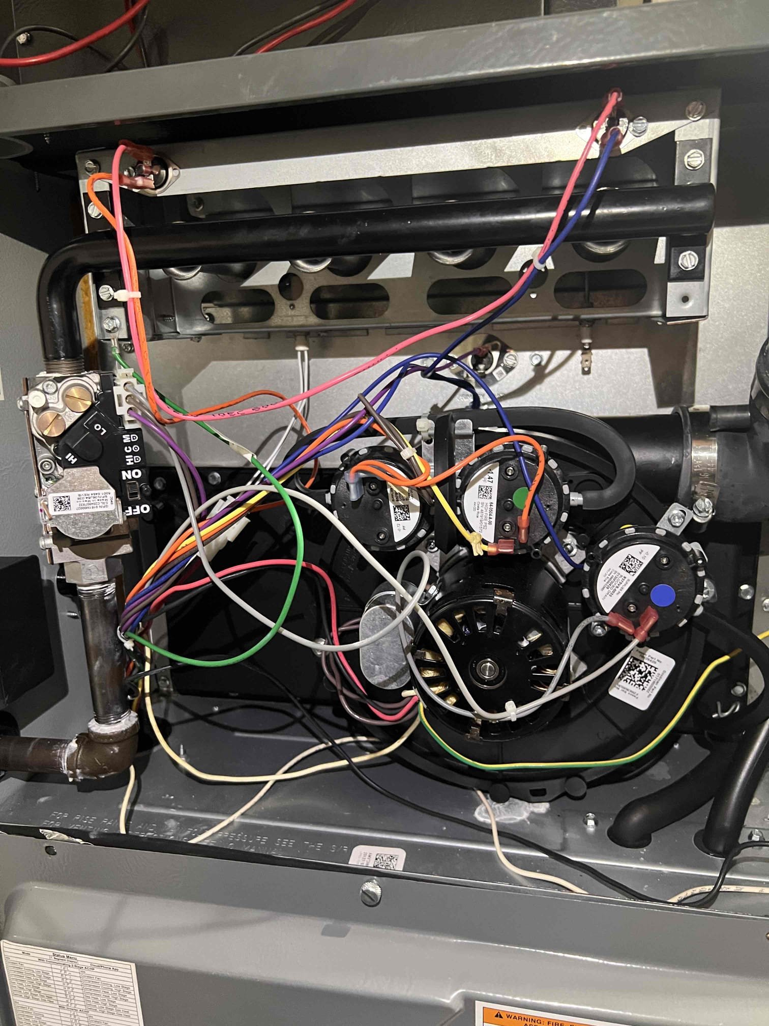 11/24/25 Tan
Performed heat maintenance on 4 year old gas furnace installed by us.
Changed 16x25x1 filter and found good static pressure tesp of .55”
Checked temp rise and found it at 51° which is within recommended range.
Motor performance is good at 2.9A for blower and .31A for inducer.
Cleaned flame sensor and found good reading of 2.3mA
Checked ignitor and found good resistance of 51
Burners are cleaned and in good condition
Inspected pressure tubing and found no restrictions.
Flushed and cleaned condensate drain line, trap, and pump.
Inspected air delivery system and found it in good condition.
All wiring is secure and proper.
Combustion readings are great. No need to check gas pressure for natural gas.

System has flood protection for ac side but can benefit with flood protection monitor for entire system including furnace to prevent water damages to finished basement.
Also recommend UV for indoor ac coil to maintain health and efficiency as well as humidifier for whole home to i