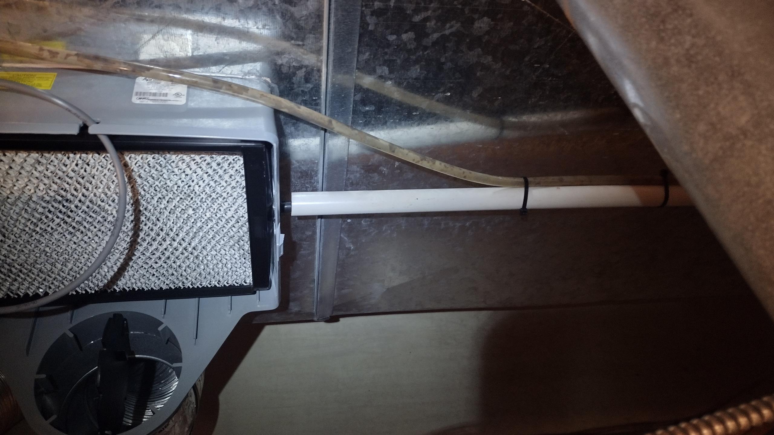 Luis 11-24-25 return visit to replace humidifier 3/4 shark bite tee to feed water to humidifier, I also replace all maintenance parts for humidifier, feed tube, tray me scale control new spud. Test system operation after repairs ok no leaks. 