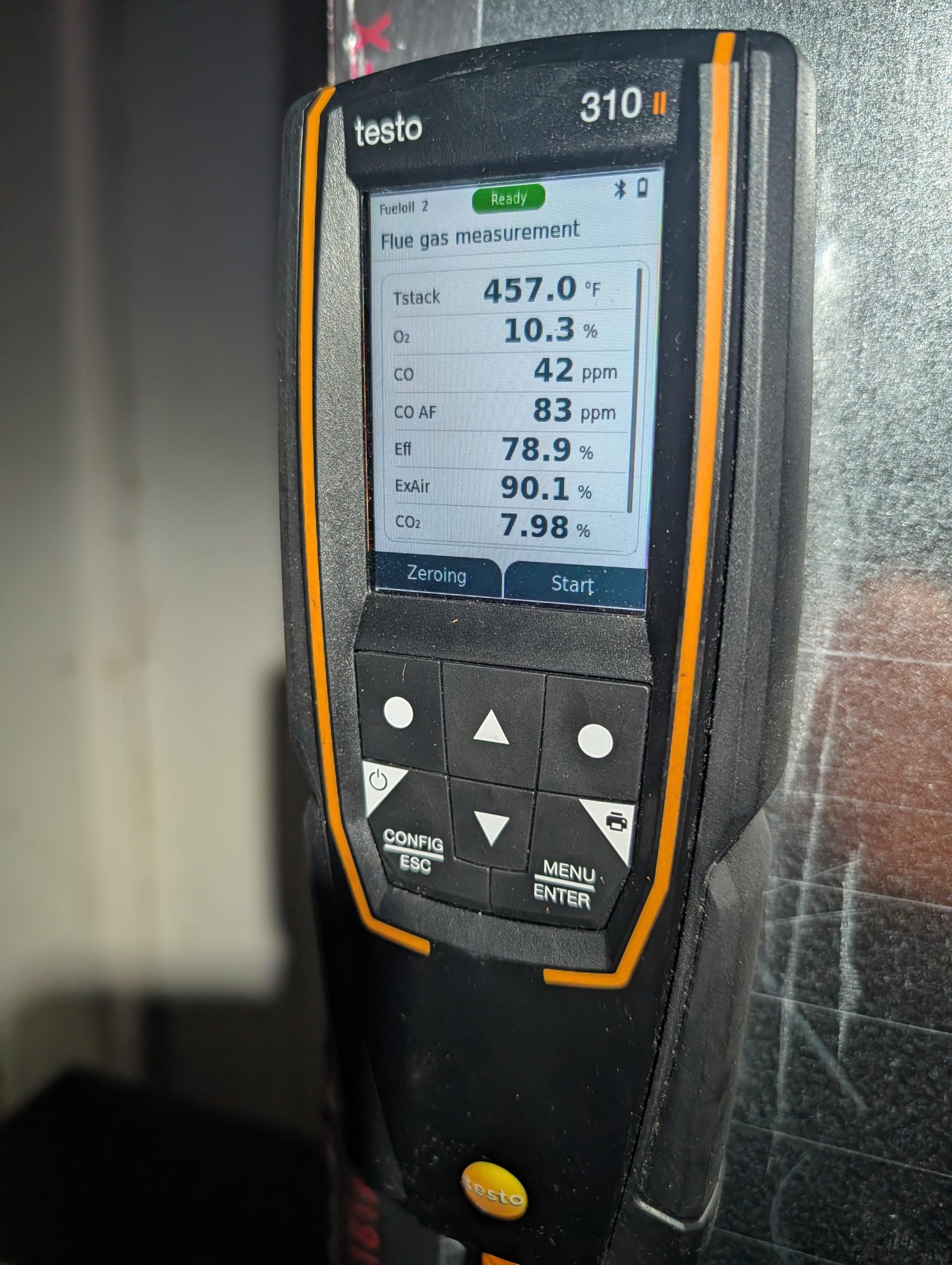 Garage oil furnace he is using to keep lawn equipment equipment from getting too cold.

Oil leaks in a couple different spots on oil line.
Broke the flare nuts and realized the flares were not of great quality.
Also appeared to be tiny leak in filter canister. 

Reflared all joints. Installed new filter canister. Also determined the metric to SAE riello adapter fitting itself was leaking.

Presented options and homeowner agreed. Replaced all firming and made all new flare joints and installed new oil filter canister. Bled line and tested. 

Combustion tests: Pass 

Furnace needs (2) 12x20x1 filters. There is only 1 at the moment. Told him him to use MERV 8 cheap filters. He will order. 

Paid for invoice today:
Oil Plan+New Oil filter canister+All new flares and fittings including Reilo adapter