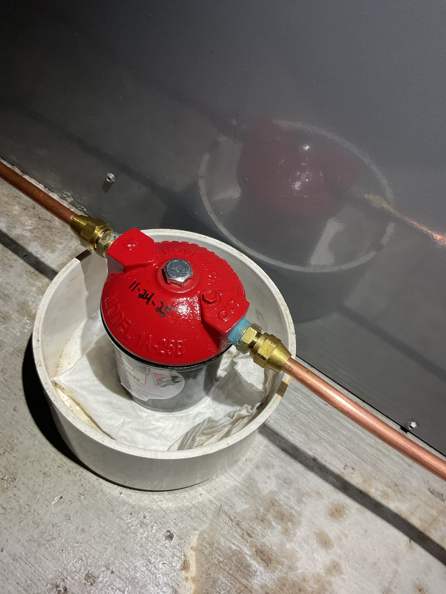 Garage oil furnace he is using to keep lawn equipment equipment from getting too cold.

Oil leaks in a couple different spots on oil line.
Broke the flare nuts and realized the flares were not of great quality.
Also appeared to be tiny leak in filter canister. 

Reflared all joints. Installed new filter canister. Also determined the metric to SAE riello adapter fitting itself was leaking.

Presented options and homeowner agreed. Replaced all firming and made all new flare joints and installed new oil filter canister. Bled line and tested. 

Combustion tests: Pass 

Furnace needs (2) 12x20x1 filters. There is only 1 at the moment. Told him him to use MERV 8 cheap filters. He will order. 

Paid for invoice today:
Oil Plan+New Oil filter canister+All new flares and fittings including Reilo adapter