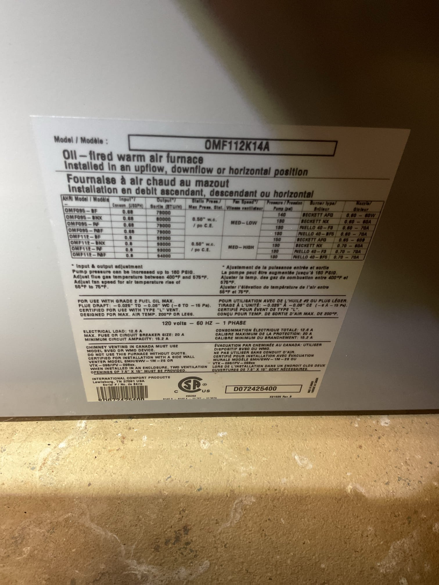 Found oil furnace primary on soft lock out.
Used contractor tool to troubleshoot: past 2 cycles “Did not light” 
Inspected nozzle assembly, cad cell eye and the past cycles as well. Cad cell ohms good.

Attached bleed through wrench to bleed port of pump and bled oil line which had a considerable amount of water until I had a full column of oil present in bleed hose. Closed bleed port.
Light off was a little hard this time around because of oil in chamber.

Also used Beckett contractor to extend pre purge run time from 15 seconds to 30 seconds and also set the post purge time to 30 seconds. Was set up for 0 post purge time when I arrived. 
Light off is now much smoother as a result. 

Oil tank is old not in great condition. Oil line is buried. Recommend replacing tank. If a grandy 275 is to be used and tank in same place That wall will have to be deconstructed/demoed. 

Left estimate for plan memberships
Oil Heat only 
Oil Heat+AC

Oil furnace operating well at this time. 



