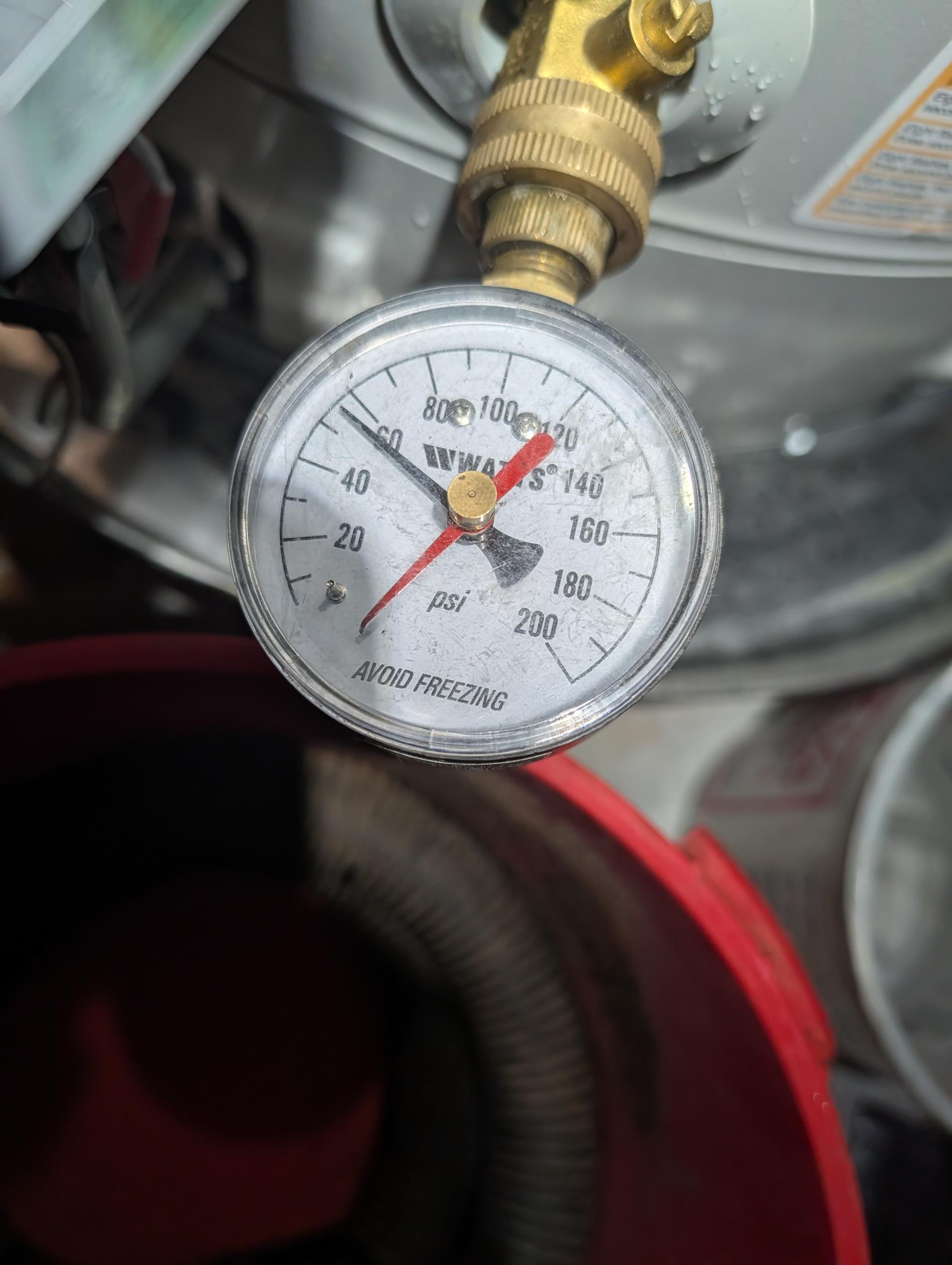 Found failed Temperature+Pressure Valve on 50 gallon propane water heater. Fairly serious leaking on valve a good amount of water had leaked including outside pan.
I drained water heater as necessary to stop trickling of valve.

Expansion tank and temperature and pressure relief valve have failed.
Provided email estimate to replace.
Also provided mail estimate for these 2 PLUS whole home pressure reducing valve. 

Also provided estimate for new water heater. 1 with 6 year tank warranty. The other with 10 year warranty.

Gas valve and gas control are OFF. Water heater is drained and valves off so as to stop leaking T+P valve. 