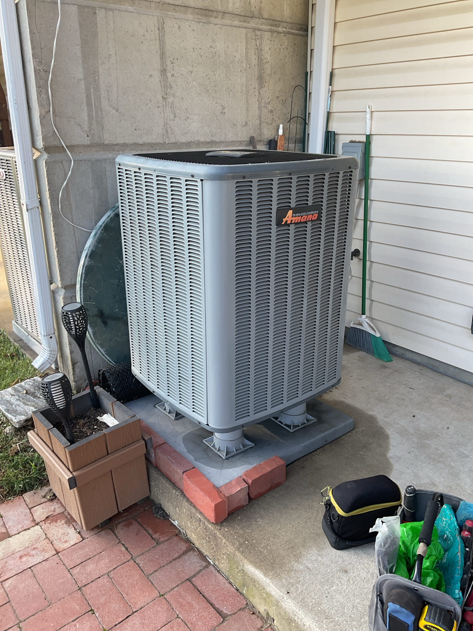 I Arrived to the customers home for a heat pump check up on a 5 yr old system . I checked all electrical connections and voltages . I checked the air filter and replaced, filter size is 20x20x1. Inspected the indoor coil and tested electric heat package. Took temp splits for the electric heat and blower motor amperage draws. I looked at the outdoor heat pump and tested for an outdoor btu output. Inspected the outdoor components and unit pressures. Everything is working fine at this time of service. 
