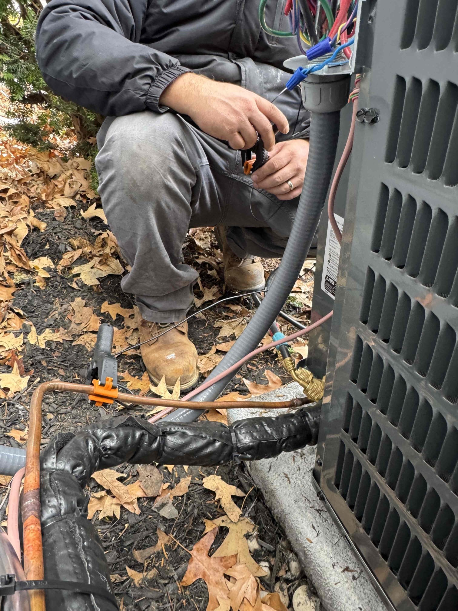 Pulled r-32 refrigarant charge back into outdoor unit. Cut out section of line set and electrical. Got stone brought out from the shop to re level outdoor unit. Brazed in and vacuumed to 159 microns. Ran system in a/c mode. A/c is working properly at time of service. 