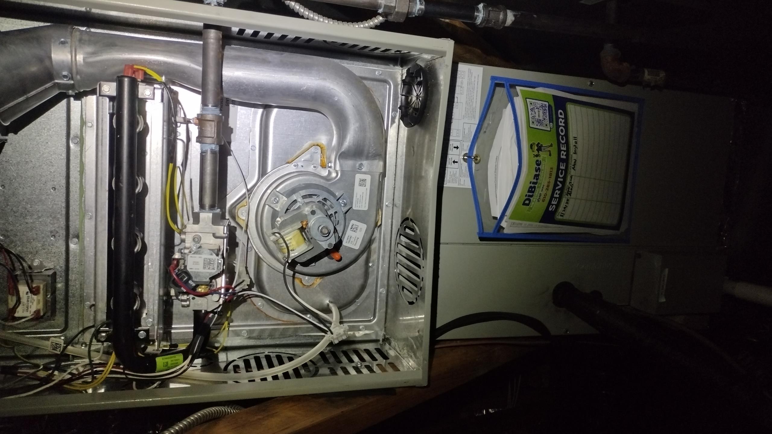 Luis 11-29-25 customer called in for blank thermostat, found power to thermostat base upon arrival, I make sure all low voltage wiring connections were good ok. Ez trap and water sensor ok. Heater board displays idle mode. I pull the wires off the base and trim them no change. I found that thermostat base was at fault. Replacement of thermostat base unit came on ok test heater operation ok. No charge warranty, attach management to the call 