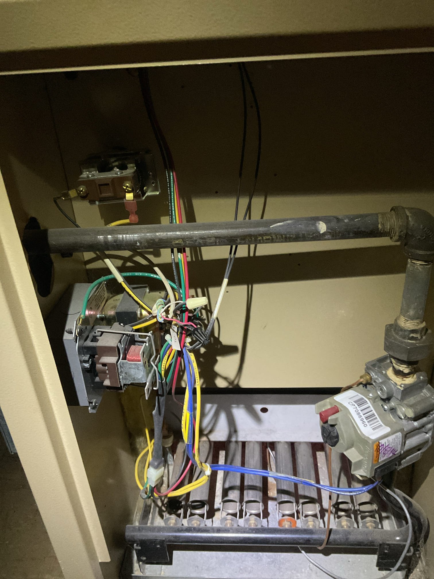 Luis 11-29-29 customer has gas boiler that would not heat. Found thermostat calling for heat, circulator pump running but not ignition system. Found gas valve not fully on the on position it was between pilot and on position, I fully moved to on position and test operation ok. Check system operation cycle boiler on temp ok. Boiler is working. (Customer cleaned pilot couple weeks ago and did not fully turn to on). Boiler piping will need some work. I provided estimate to repose return pipe and expansion tank/water feeder/ pressure relief valve. Boiler piping is outdated provided estimate to add expansion tank with new relief valve and water feeder. Also add return. Manifold with purgers. 