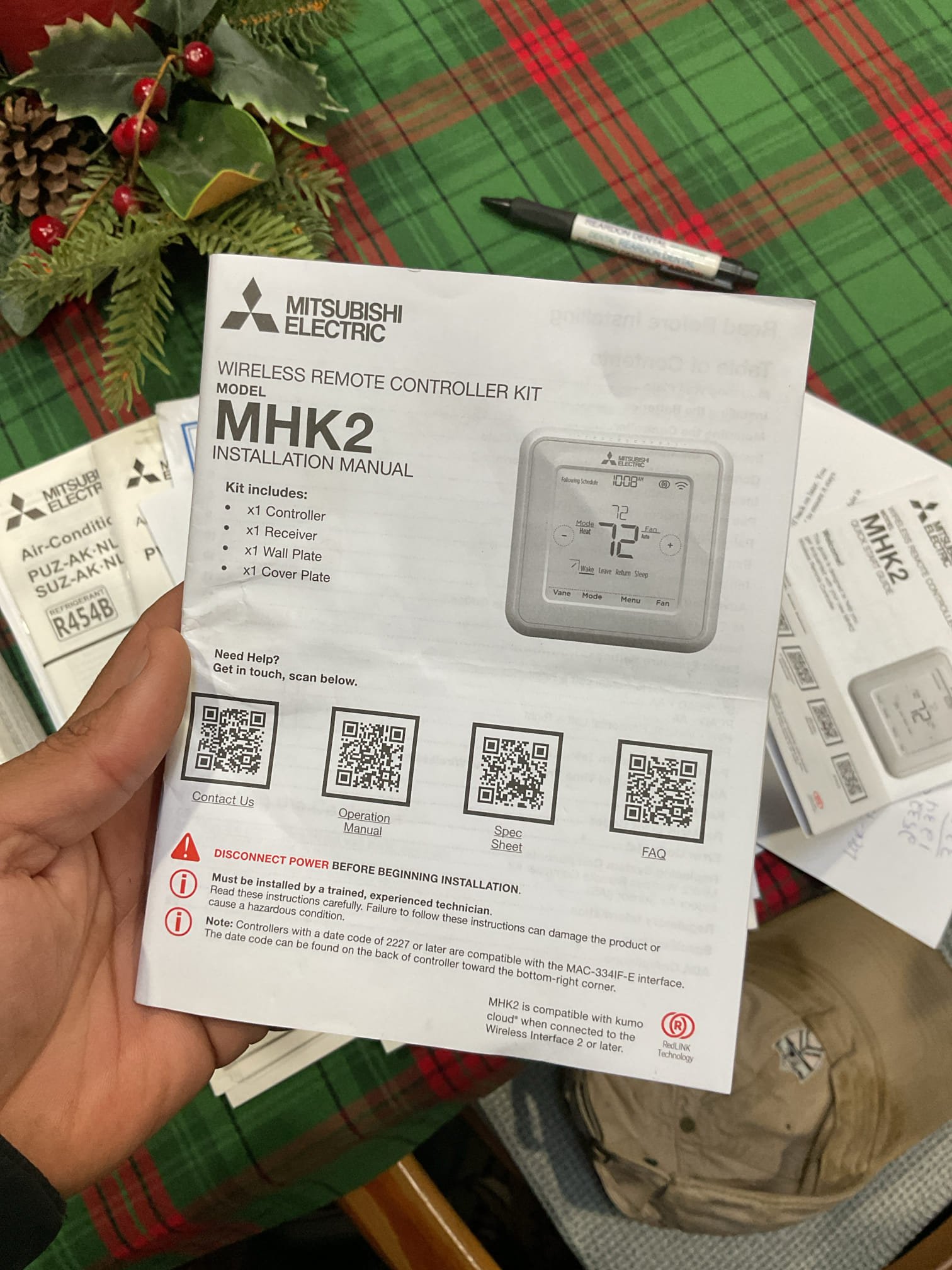 Luis 12-1-25. Perform quality assurance on a recently installed Mitsubishi heat pump, air handler, and outside unit. Test heating side of the unit putting up 32° split check all settings and components all electrical connections air filter 213 ok. Customer asked me about thermostat not showing off position. I found thermostat was partially locked. I was able to disable lock feature and now customer can see off position on thermostat. System passed inspection. 
