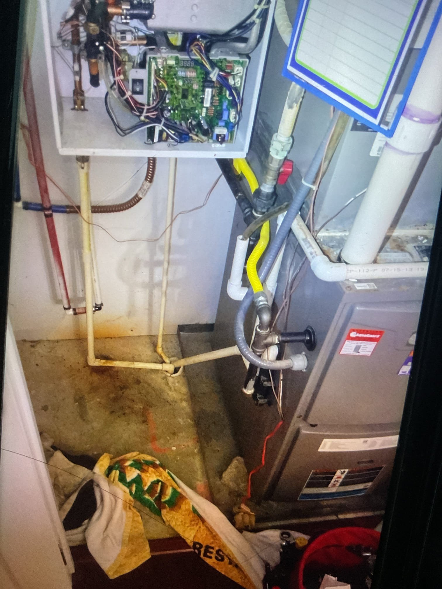 Luis 12-2-25 customer called in for water leak (not sure where water came from) Customer is away and received call from neighbor. Found mechanical room dry, no signs of leaks. I test humidifier, furnace drain ok I also test water heater no leaks from all mechanical equipment. Customer thinks it was probably a drain clogged. He will contact plumber once he gets home. I did emailed estimate to add water sensors. 