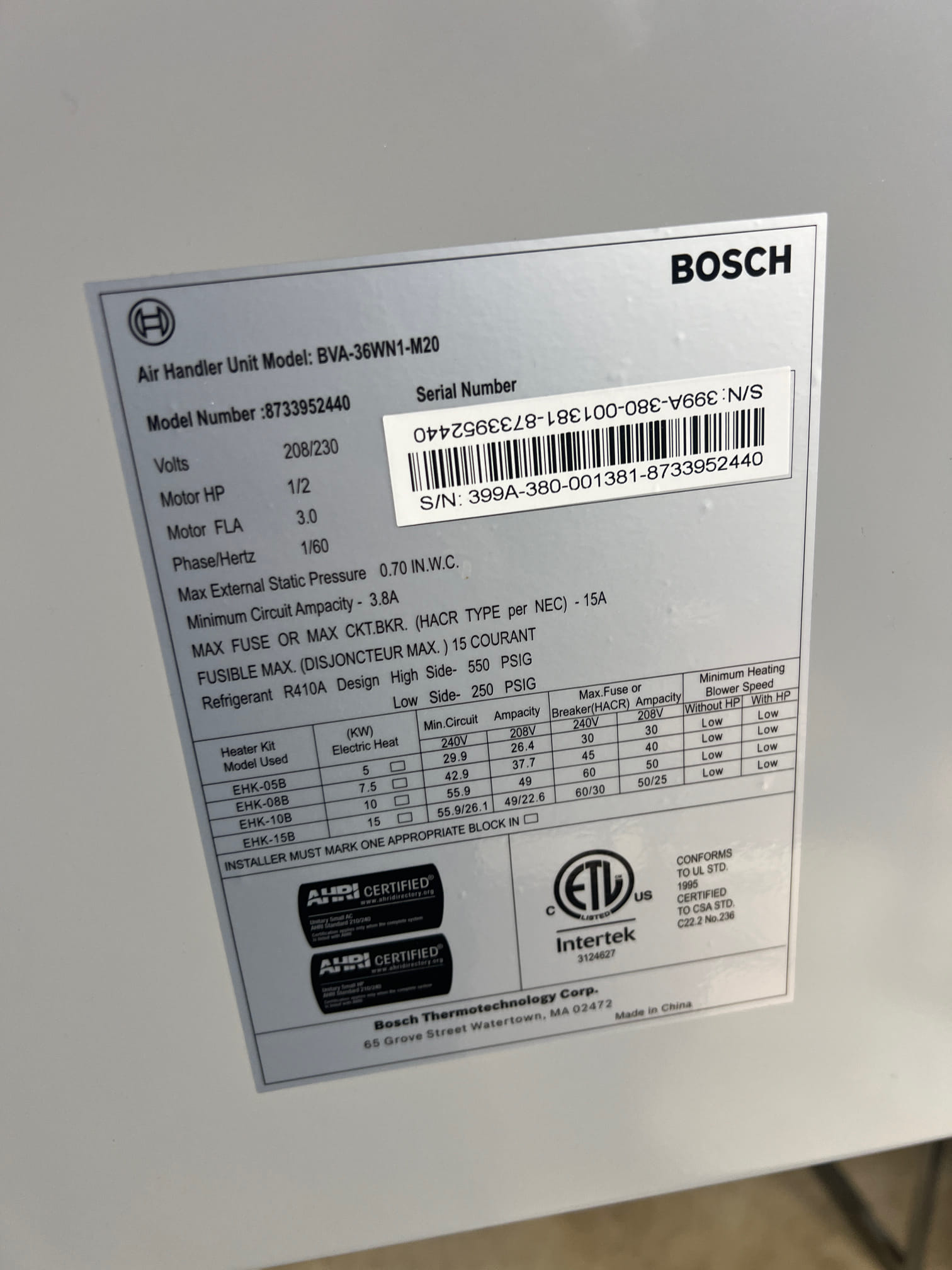 12/2/25 Tan
Performed heat inspection on 1 year old heat pump Bosch installed by us.
Confirmed ecobee thermostat settings are correct with aux lockout at  35° and no compressor lockout.
Client provided filters in site so I changed (aprilaire 213)
Inspected and tested humidifier and it is operational. Water panel looks good and firm. Ran for 10 mins without any issues. Set for 35% for winter season. No need to service today.
Checked electric heat kit, 60a x 240 = 15kw
Checked blower performance and found it within manufacture specifications.
Tested in heat mode and checked temp splits and airflow.
Found good temp difference of 30° with .3” static pressure
Inspected indoor coil and found no microbial growth.
Checked wiring and connections and confirmed all secure and tight.
Flushed and tested drain and ez trap and confirmed no restrictions.
Checked performance of outdoor unit.
With 36° outside it was expected to have some icing.
Checked pressures and confirmed good levels.
Checked compre