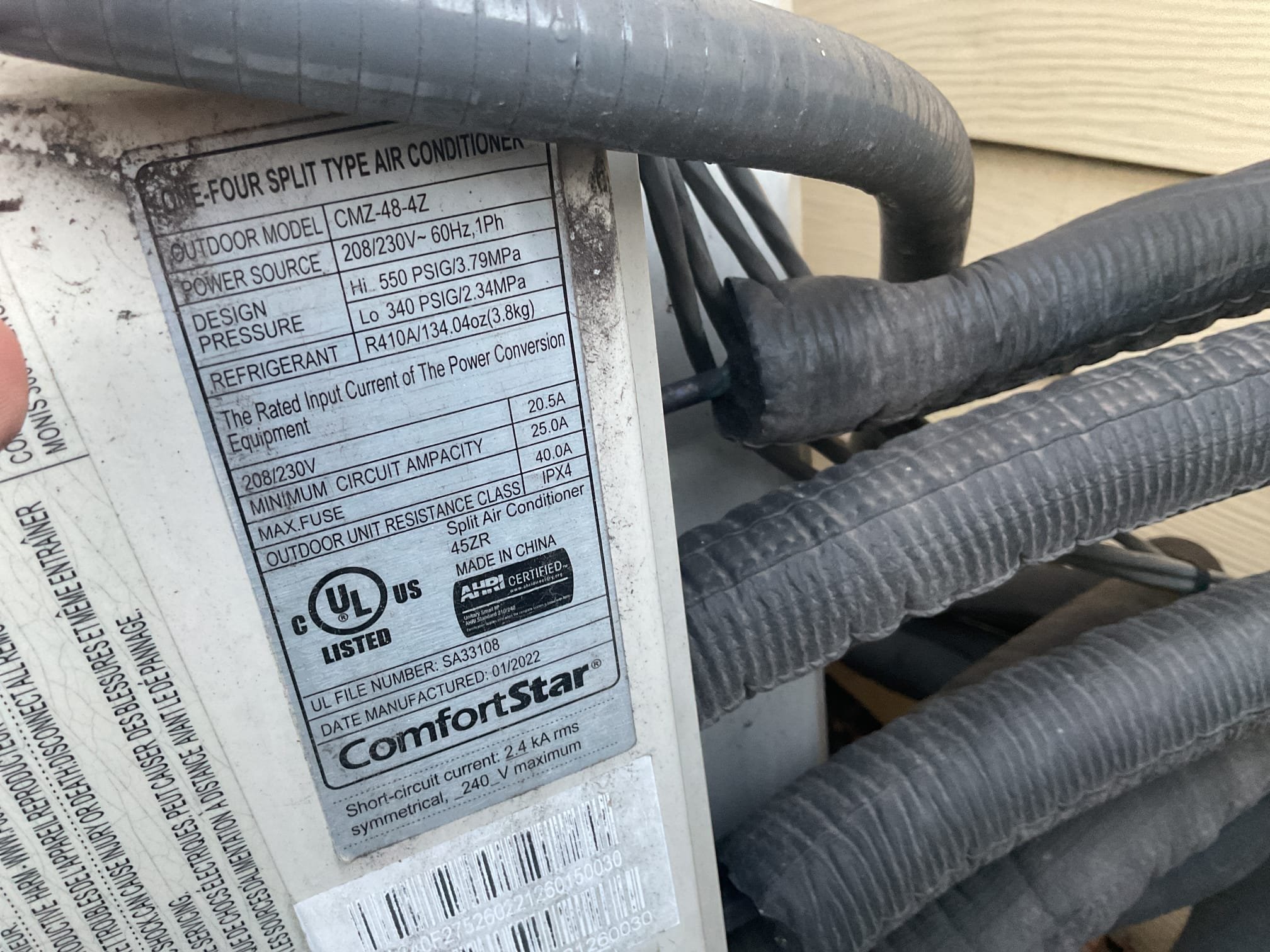 Fully assessed no heating situation. Ran 4 head mini split heat pump mode. After about 20 minutes of run time system locked out on pco2 error code. This code is a low refrigerant error code. Talked to homeowner about different options. Explained to him that removing all the refrigerant and pressure testing with nitrogen to locate the leaks is the best way. Only problem is if the system is leaking from one of the coils system is an off brand and may not be able to find a replacement coil. Other option which isn’t the best is to just add refrigerant and leak dye to the system as a band aide now. Added 2lbs of 410a. Had to heat bottle to get charge to go in. Now pressure is 365 in heating mode, Customer has a newer boiler he may call us about getting it going once he gets oil for the tank. 