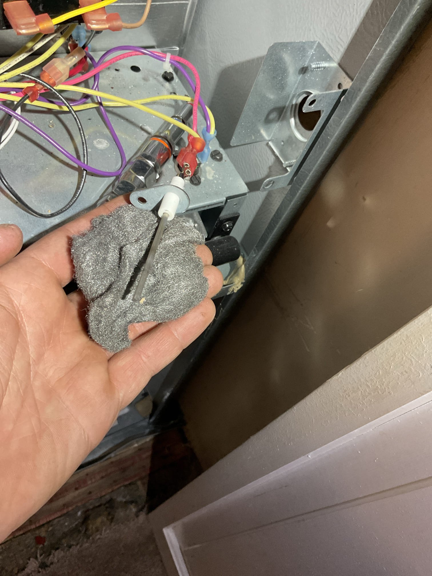 
Completed heat tune up for natural gas furnace.

Replaced 16x16x1 filter
Inspected heat exchanger, burners, flue pipe, inducer assembly and hoses
Inspected hot surface ignitor and verified resistance with meter
Cleaned flame sensor and verified flame rectification circuit
Measured temperature rise and static pressure
Checked wiring, controls, electric motors and components; there are no surge protectors; left estimate for a surge protector for each of the 2 main circuits of system
Checked manifold gas pressure
Inspected drain and pump. 

Also left estimate for surge protection package. Surge protection for both circuits of the system $31 discount as opposed to doing them both separately. 

Combustion, draft and smoke tests: Pass

Gas furnace is operating well at this time. 