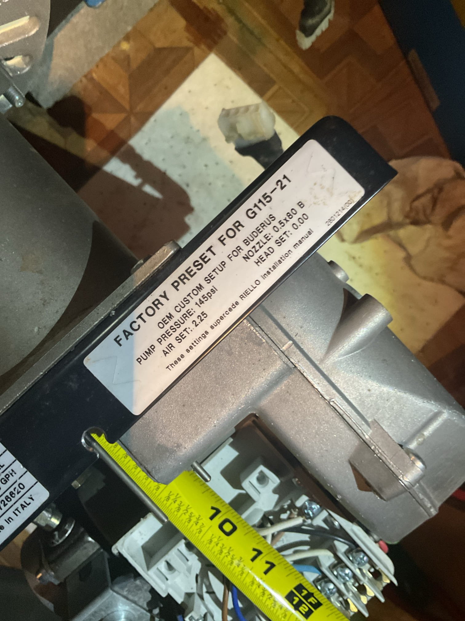 Luis 12-4-25 performed oil boiler tune up, found boiler off upon arrival, turn boil on for first time this season. Boiler came on. I performed cleaning tune up on boiler, replace oil filter rf2  lean heat exchanger and flue pipe. I could not replace nozzle due to fuel pump fitting being  damaged. I did provide estimate to replace those items. I also noticed there is no flue damper. I also included that on estimate, cycle boiler couple times ok boiler is running and heating. Water pressure and temps ok. I emailed estimate for repairs. I did also emailed estimate for new burner. Customer will call office for any repairs. With out this parts we can’t remove nozzle assembly. Customer is aware. Oil tank is old customer is aware tank condition and age. 