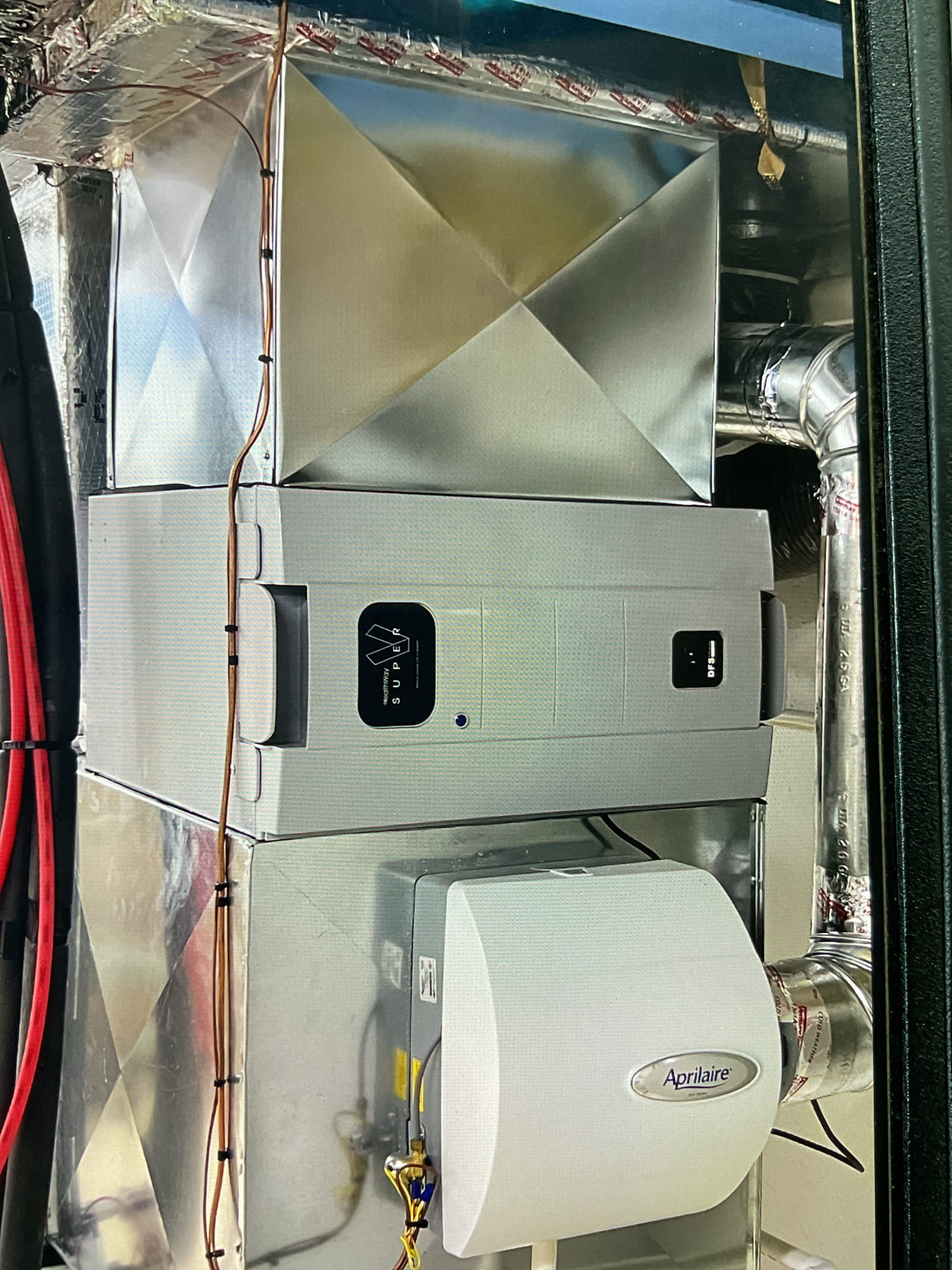 I checked about the clicking and snapping sound, which is normal and shows that the electronic air cleaner is doing this job. I did clean it and the customer would also like air filters for his ERV vent that we just installed which are 10 x 20. he would like a quote for a new ERV. So we need to follow up with him and find out the pricing and availability of a new ERV and when we go back to install, we can bring the filters.