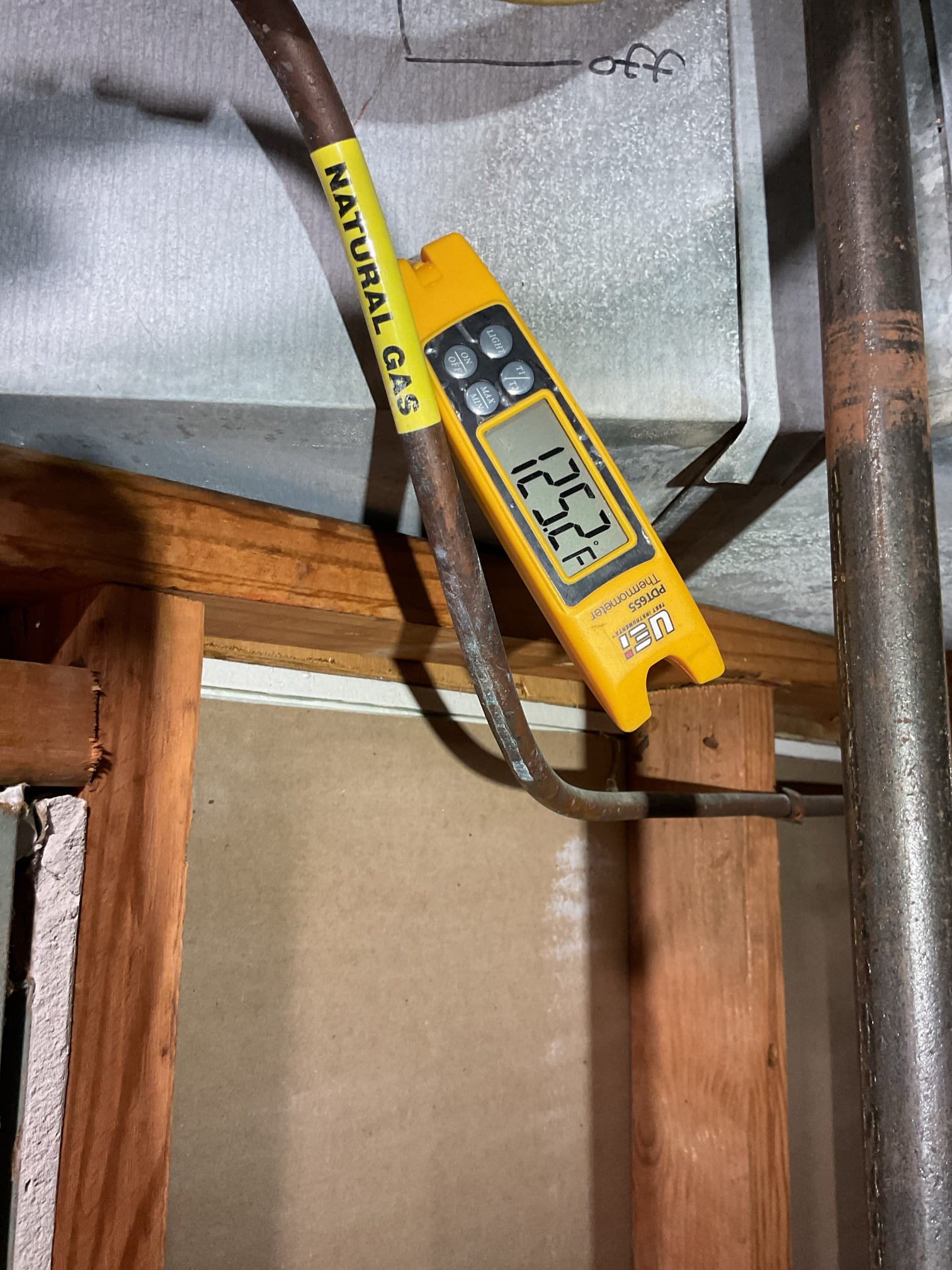 
Completed heat tune up for natural gas furnace.
80,000 BTU Standard efficiency

Replaced 20x25x1 filter
Inspected heat exchanger, burners, flue pipe, inducer assembly and hoses
Took apart flues and cleaned the white powered soot, very little to speak of. 
Inspected hot surface ignitor and verified resistance with meter
Cleaned flame sensor and verified flame rectification circuit
Measured temperature rise and static pressure
Checked wiring, controls, electric motors and components; furnace has surge protector
Checked manifold gas pressures
Inspected drain and pump. There is a condensate pump safety but no EZ trap. The bypass humidifier drain is also piped to the wrong spot. Better to be piped after the AC coil drain point or to its own port on the pump. Provided email estimate to repipe humidifier drain and estimate to repipe drain with EZ trap. 
Also provided email estimate to replace 120V condensate pump and vinyl tubing. Tubing discolored and has thin film coating on interior and p