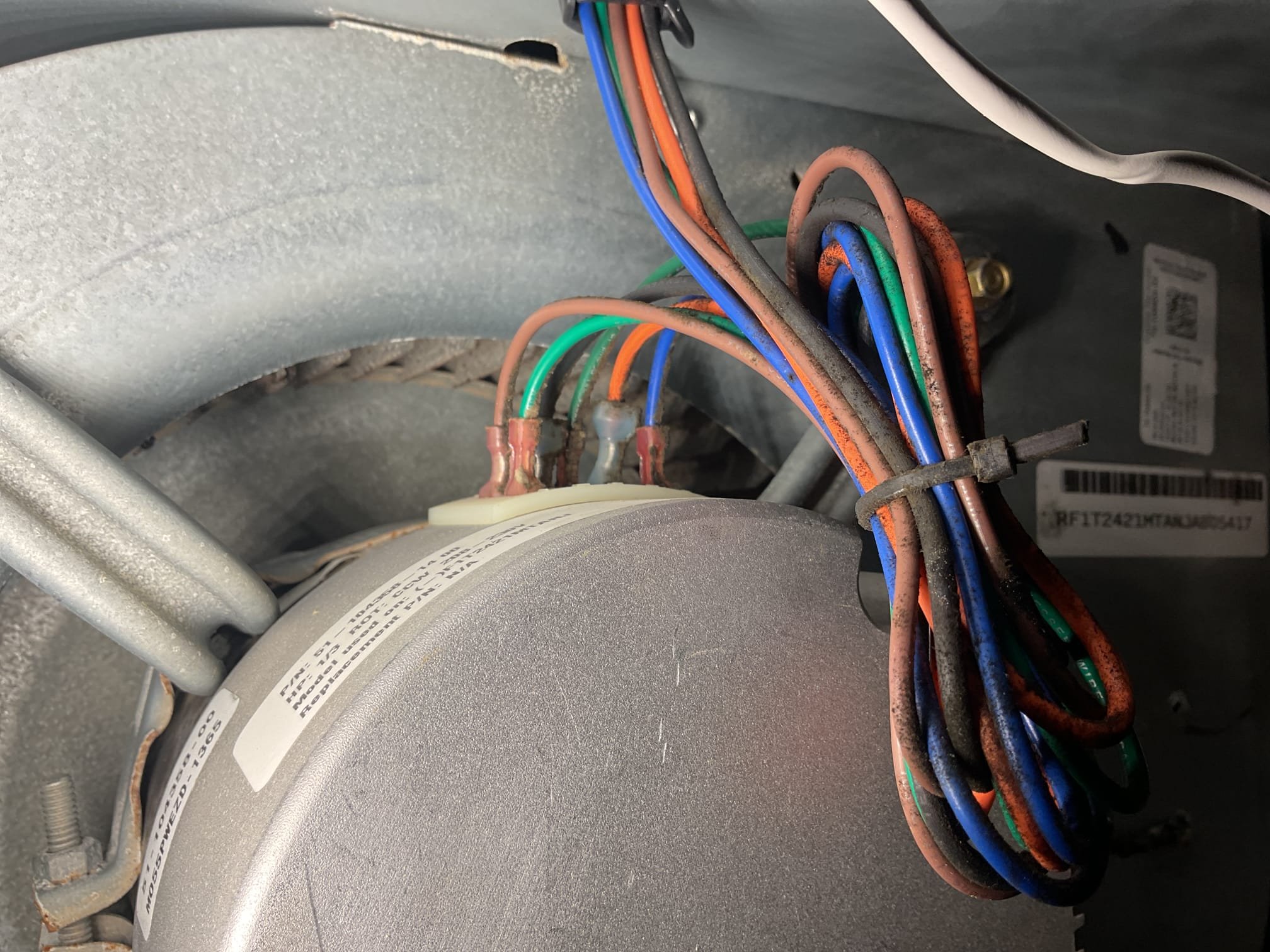 Found failed blower motor, replaced blower motor and tested operation. Return temp was 64 degrees. Supply was 82 degrees. 18 degree rise. Heat pump is working properly at time of service. 
