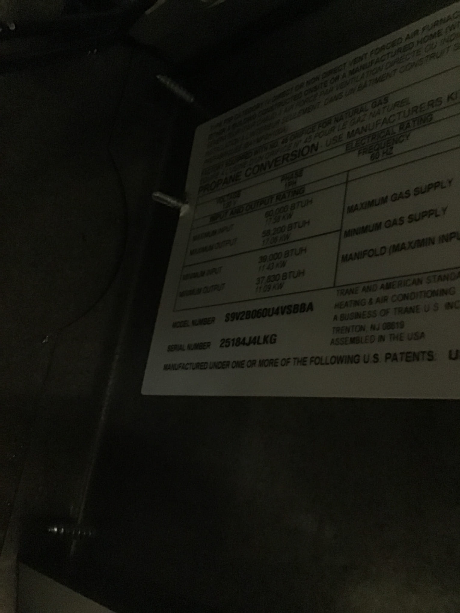 Installed new Trane furnace on 30x30 pan with wet switch. All new return drop and boot with 2410 AprilAire filter box. New condensate pump with vinyl and an EZ Trap. Adapted to existing fuel line and vent runs. Installed VZ pro blower surge protector. Cleaned work area and tested all operations. 