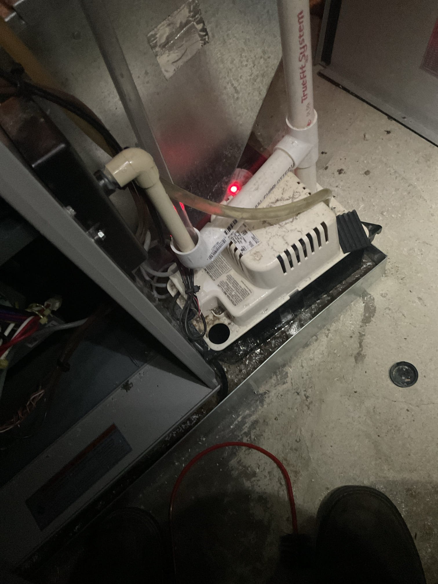 Luis 12-9-25 customer call the office for no heat found no operation from the heater upon arrival found some water inside auxiliary pan. Check drain system found restricted drain line. I clear drain line and test operation water sensor would not reset. Customer approved replacement of sensor. Cycle heater couple times after repairs ok. System, is now working correctly. 