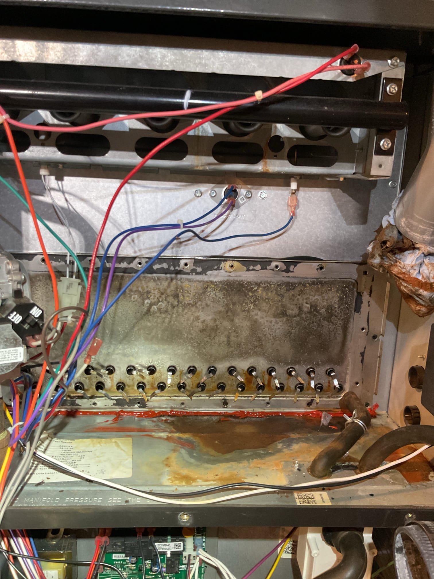 12/10/25
Barry

Found leaking secondary cover plate Daikin single stage natural gas funace,
The water from the leak makes it way through that compartment and then into blower compartment and ultimately the floor via the screw holes from screws that are anchoring the blower motor housing.

Offered to disassemble and remove cover plate, caulk with high temp caulk then reinstall.
Homeowner agreed. At the same time, in same conversation I offered and explained plan membership. Homeowner agreed,
. 
Completed work as described above then ran furnace for 20 min or so. I believe caulking cover plate worked. No water in compartment after run time.
Also checked gas pressure and performed combustion test: Pass

System operating well at this time. 

Homeowner paid for balance today. 