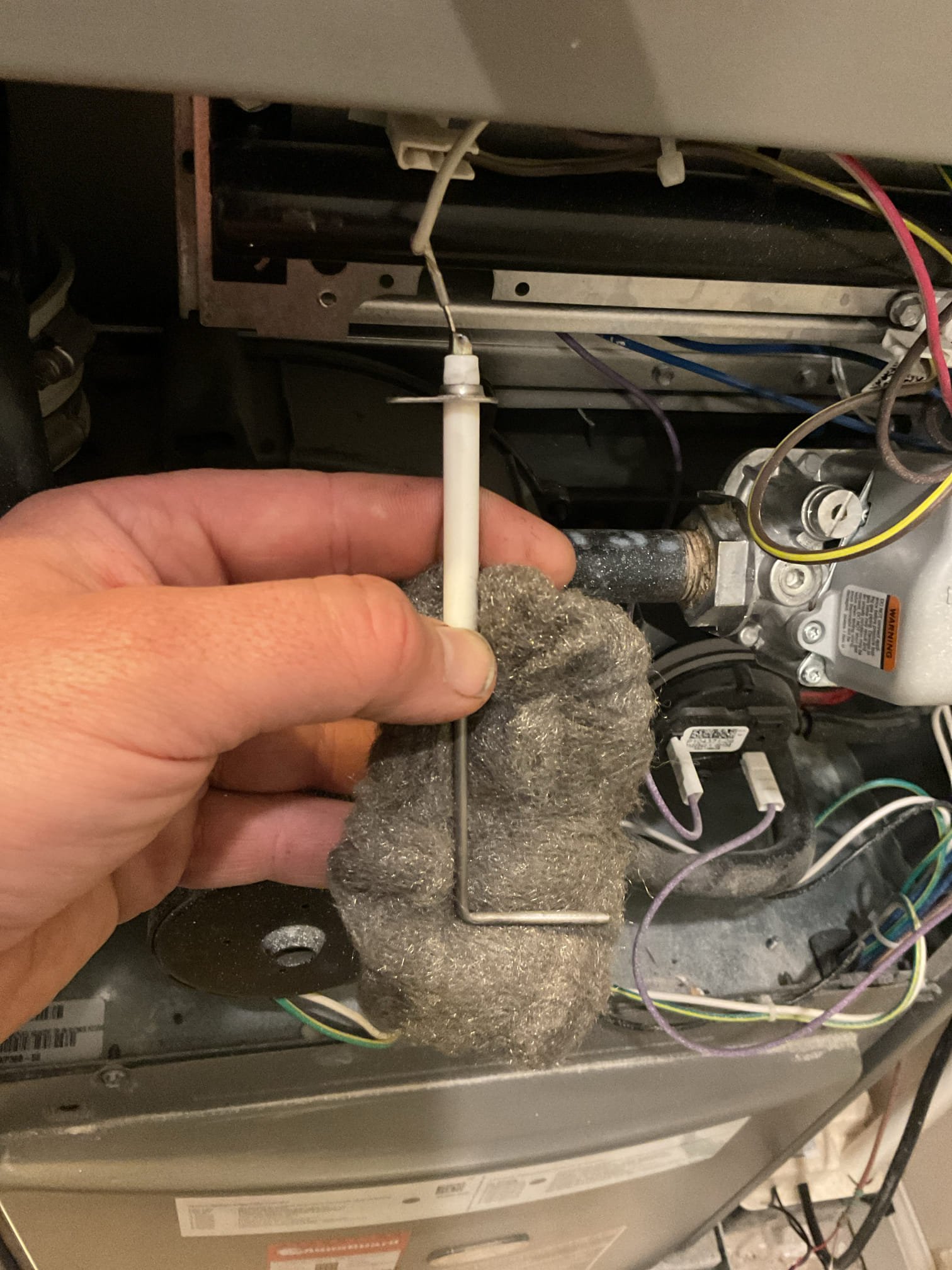 
Completed heat tune up for natural gas furnace.

Replaced 16x25x1 filter
Inspected heat exchanger, burners, flue pipe, inducer assembly and hoses
Inspected hot surface ignitor and verified resistance with meter
Cleaned flame sensor and verified flame rectification circuit
Measured temperature rise and static pressure
Checked wiring, controls, electric motors and components; there are no surge protectors; left estimate for a surge protector for furnace
Checked manifold gas pressure
Inspected drain and pump. There is a condensate pump safety but no EZ trap. Left estimate for EZ trap. There is a float style pan water safety but a wet switch is preferred, will detect water much more quickly/reliably. 

Combustion, draft and smoke tests: Pass

Gas furnace is operating well at this time. 

Homeowners renewed plan membership today. 
Ac+Gas Heat plan