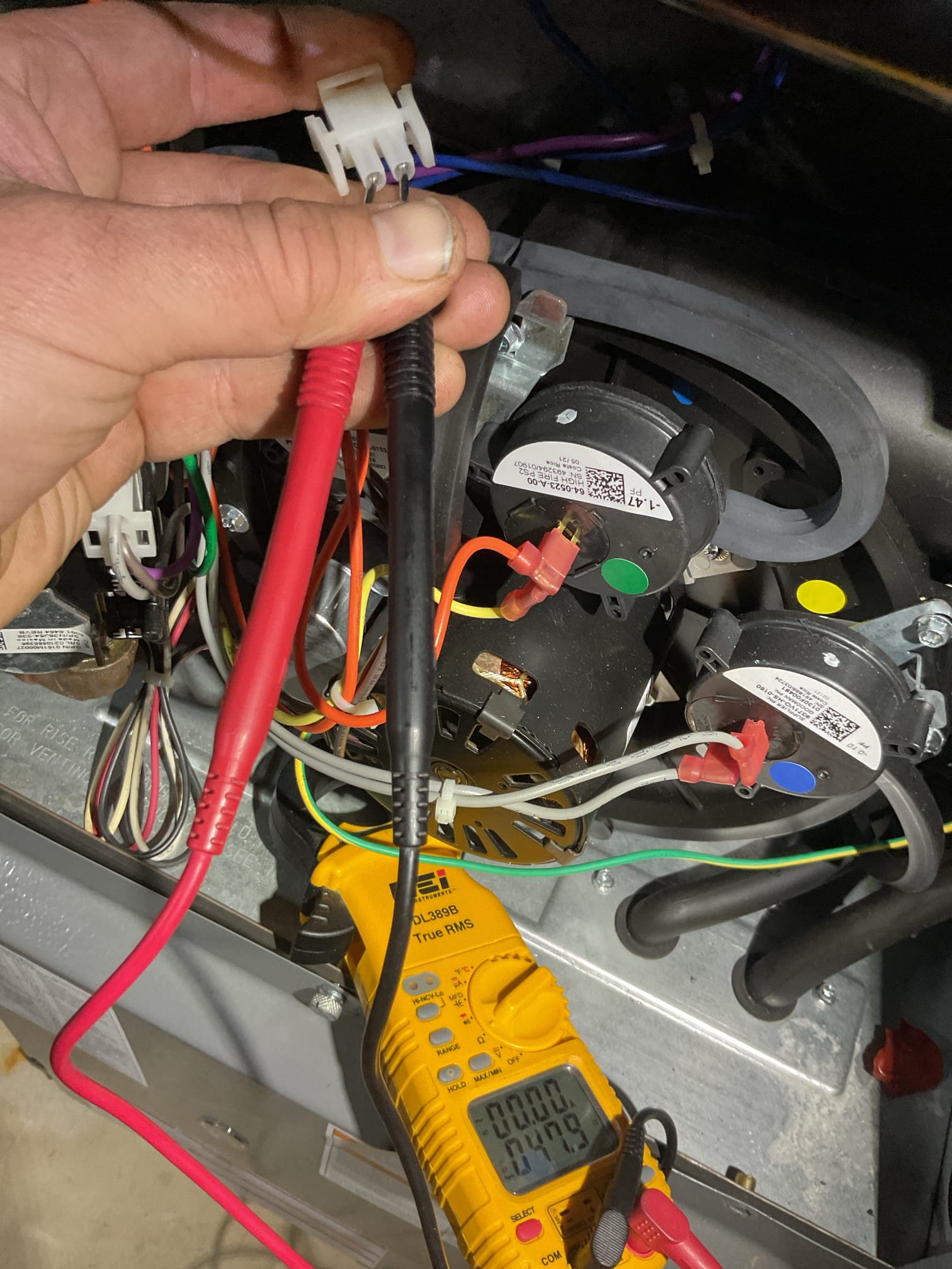 
Completed heat tune up for natural gas furnace.

Replaced Aprilaire 413 filter provided by homeowner 
Inspected heat exchanger, burners, flue pipe, inducer assembly and hoses
Inspected hot surface ignitor and verified resistance with meter
Cleaned flame sensor and verified flame rectification circuit
Measured temperature rise and static pressure
Checked wiring, controls, electric motors and components; there are no surge protectors; left estimate for a surge protector for each of the 2 main circuits of system
Checked manifold gas pressures
Inspected drain.

Bypass humidifier: Pad is new. I set water feed flow back a little. Opened bypass damper. Humidifier operating well at this time.

Combustion, draft and smoke tests: Pass

Gas furnace is operating well at this time. 