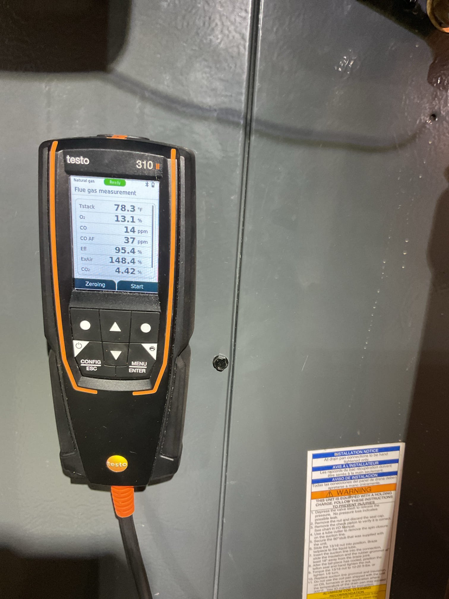 
Completed heat tune up for natural gas furnace.

Replaced Aprilaire 413 filter provided by homeowner 
Inspected heat exchanger, burners, flue pipe, inducer assembly and hoses
Inspected hot surface ignitor and verified resistance with meter
Cleaned flame sensor and verified flame rectification circuit
Measured temperature rise and static pressure
Checked wiring, controls, electric motors and components; there are no surge protectors; left estimate for a surge protector for each of the 2 main circuits of system
Checked manifold gas pressures
Inspected drain.

Bypass humidifier: Pad is new. I set water feed flow back a little. Opened bypass damper. Humidifier operating well at this time.

Combustion, draft and smoke tests: Pass

Gas furnace is operating well at this time. 