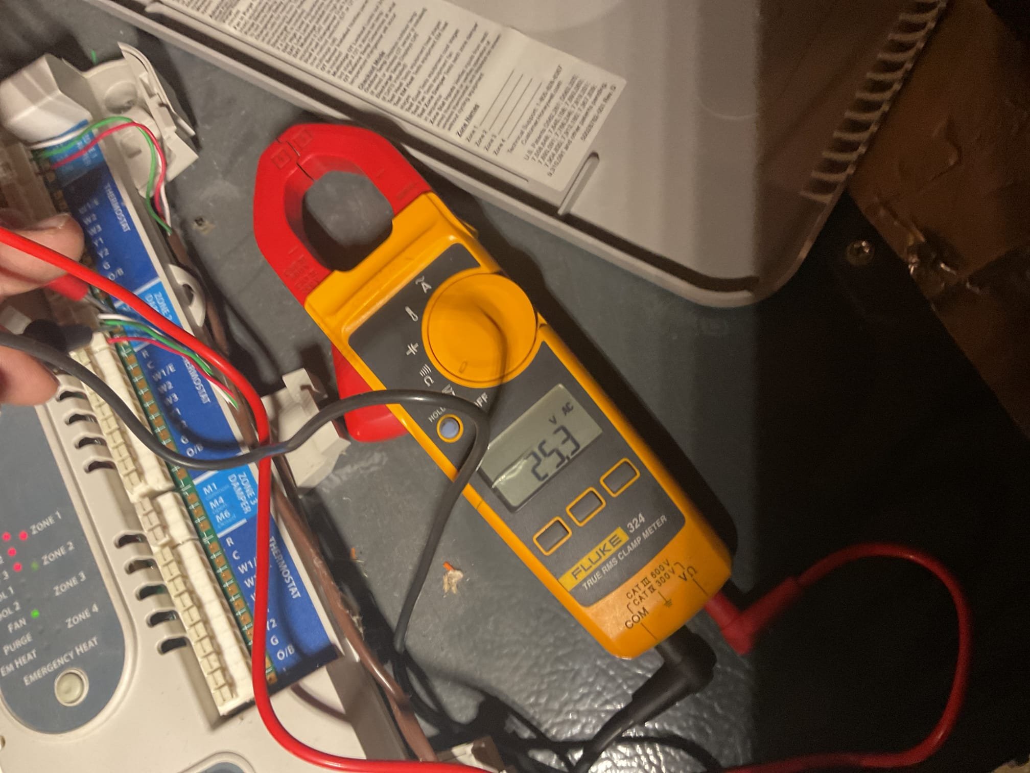 Fully assessed no heating situation found 2018 Amana heat pump system locked out again on high-pressure lockout. Homeowner had some more information since the last tech was here. He noticed that the airflow to zone two, which is the second floor upstairs was not as good. Went upstairs in the attic And put a meter on the Zone panel and found 24v at panel and at damper but zone 2 10x20 zone damper was stuck closed. Forced damper open 1/2 way for the time being. Zone damper is working intermittently and needs replaced. Provided estimate to replace zone damper. Explained to homeowner that it will probably overheat this zone until zone damper is replaced because air will constantly go there. Reset breaker in basement and checked 410a pressures they were 285/71 very good. Ordered zone damper from distributor ( our warehouse guy) . Homeowner would like zone damper replaced before 12/19/25 they are going away. 