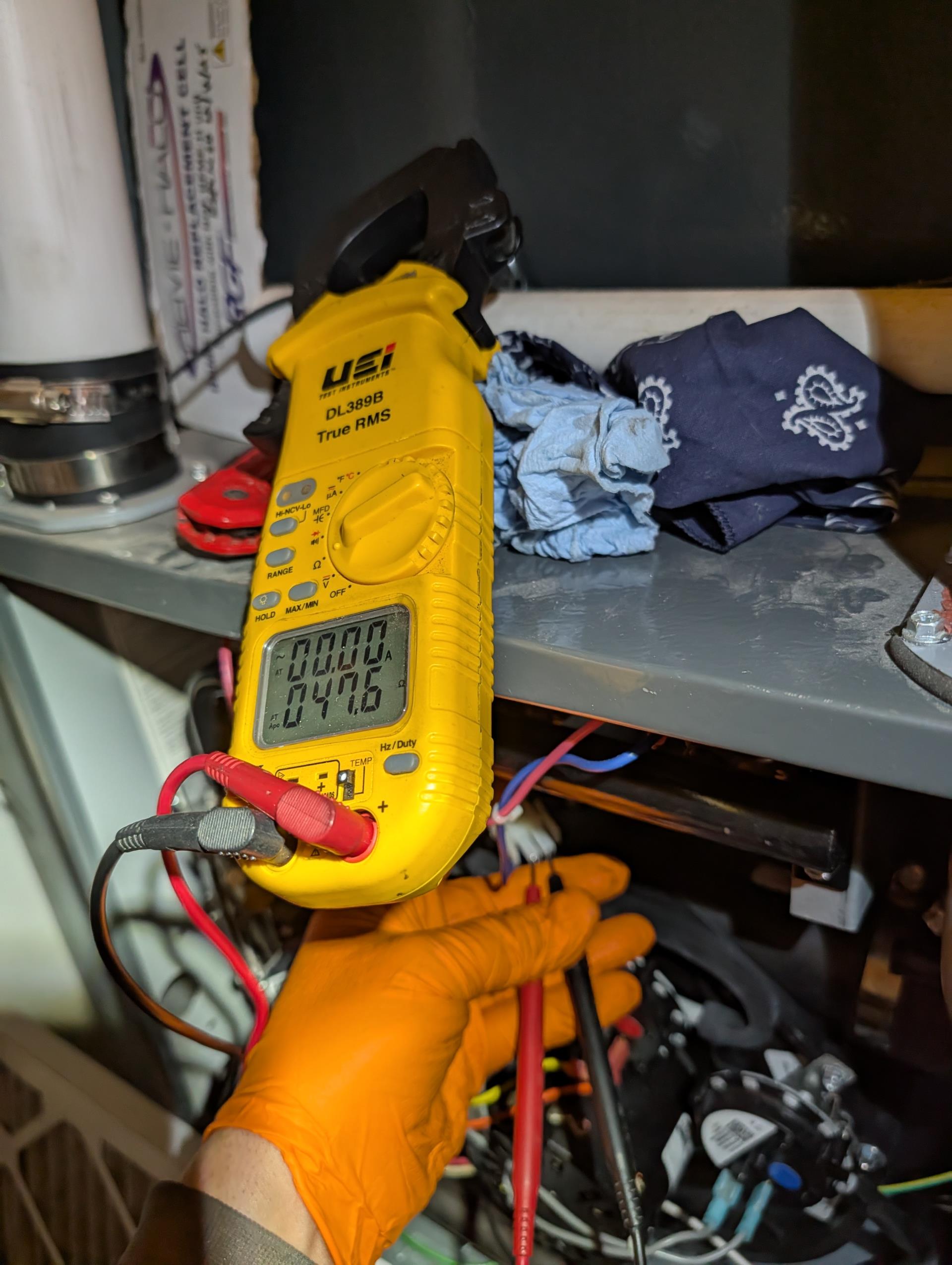 12/12/25

Connected Ecobee room sensor and gave to Mrs. Hines. She walked it upstairs, 

Replaced REME cell. Cell should be replaced every 2 years.

Completed tankless water heater maintenance.
Isolated and flushed heat exchanger with descaling solution for 45 min and then with water for 15 min.
Inspected wiring, controls, motors.
Removed ignition assembly and cleaned flame sensor with fine steel wool. Gasket in good condition.
Afterwards tested system operations and performed combustion testing/analysis: Pass

Completed heat tune up for natural gas furnace.
  
Replaced 16x25x1 filter
Inspected heat exchanger, burners, flue pipe, inducer assembly and hoses
Inspected hot surface ignitor and verified resistance with meter
Cleaned flame sensor and verified flame rectification circuit
Measured temperature rise and static pressure
Checked wiring, controls, electric motors and components; 
Checked manifold gas pressure
Inspected drain and pump. Bushed out EZ trap

Combustion, draft and smoke