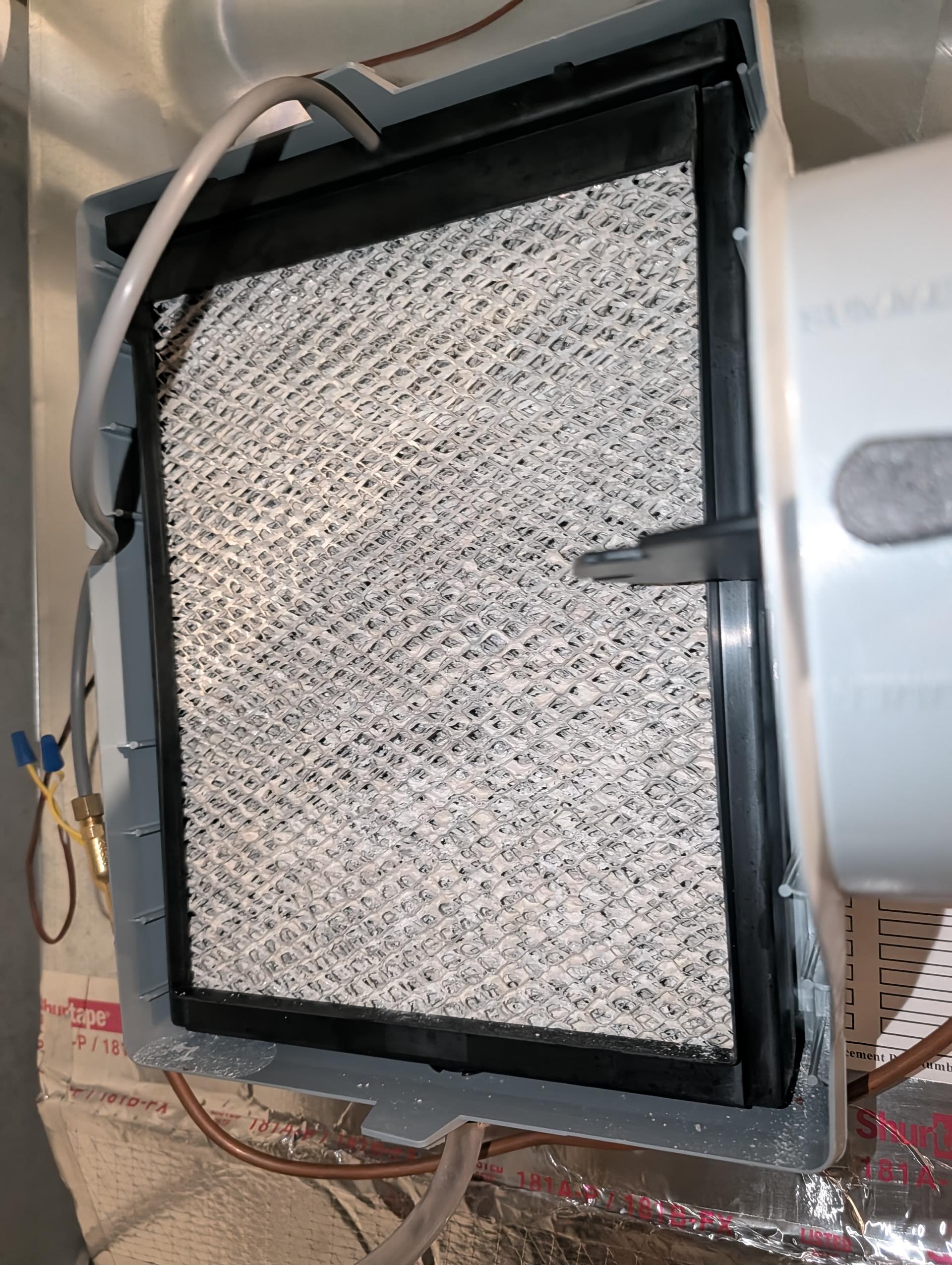 
Completed (2) heat tune ups for natural gas furnaces. 

Replaced 20x25x5 filter provided by Carole for 1st floor system,
16x25x1 filter for 2nd Floor System ok

For EACH funace:
Inspected heat exchanger, burners, flue pipe, inducer assembly and hoses
Inspected hot surface ignitor and verified resistance with meter
Cleaned flame sensor and verified flame rectification circuit
Measured temperature rise and static pressure
Checked wiring, controls, electric motors and components; there are no surge protectors; left estimate for a surge protector for each of the 2 main circuits of system
Checked manifold gas pressure
Inspected drains trap, Left estimate for (2) overfill protection pan safeties.( 1 for each system)
Also left estimate for wet switch for second floor system.

Completed humidifier maintenance for first floor system humidifier: new 35 water panel, cleaned housing, set humidistat to 30%, opened bypass damper.

The air scrubber cell for 1st floor system is due for replacement. P